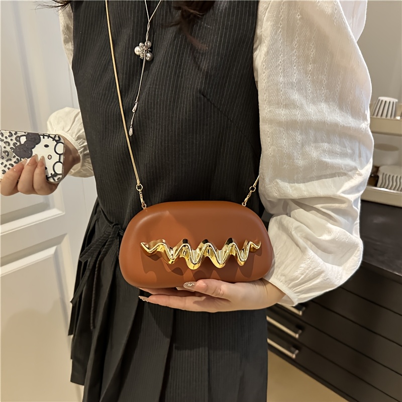 Women's Elegant Handbag Clutch Purse with Golden-Tone Snake Chain Strap - Multi-Way Crossbody/Handheld, Acrylic Shell & Buckle Closure, White/Golden/Coffee Brown/Black - Wedding, Party, Gala Accessory - Luxury Hand Carry Shoulder