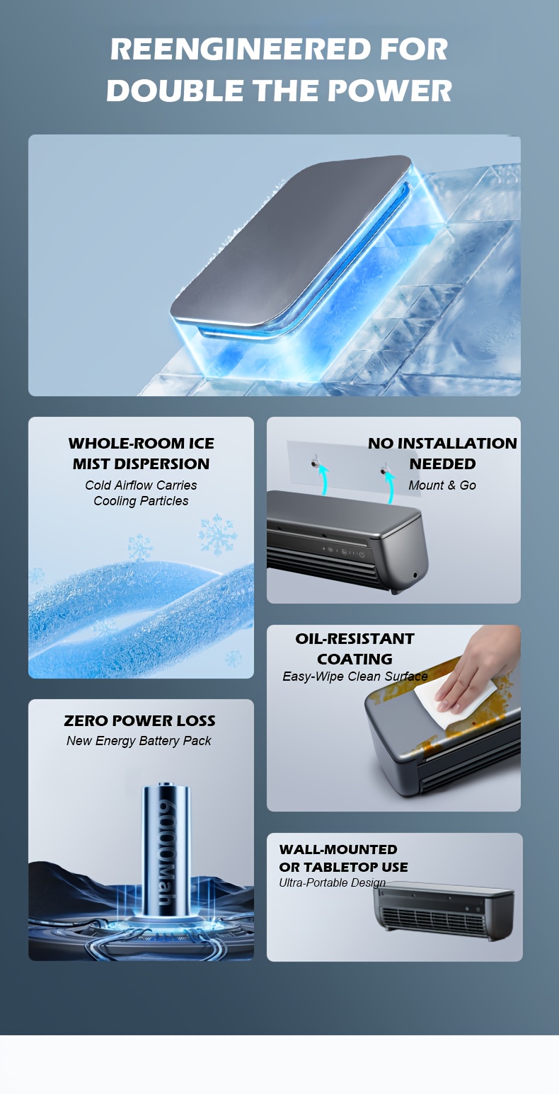 Semiconductor Refrigeration 868, Superconductor Ice Fog AC Fan Mini Ice Fog Fan, Multi-Function Air Cooler, Humidification Spray Fan, with 6000Mah Battery, Very Suitable for Home, Bedroom, Outdoor Camping