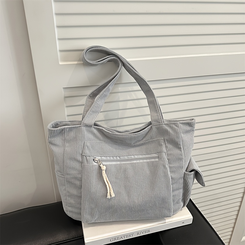 TEMU Women's Tote Bag, Vintage Fashion Casual Simple Trendy Versatile Corduroy Solid Women's Shoulder Bag, Women's Underarm Bag Handbag Student Bag