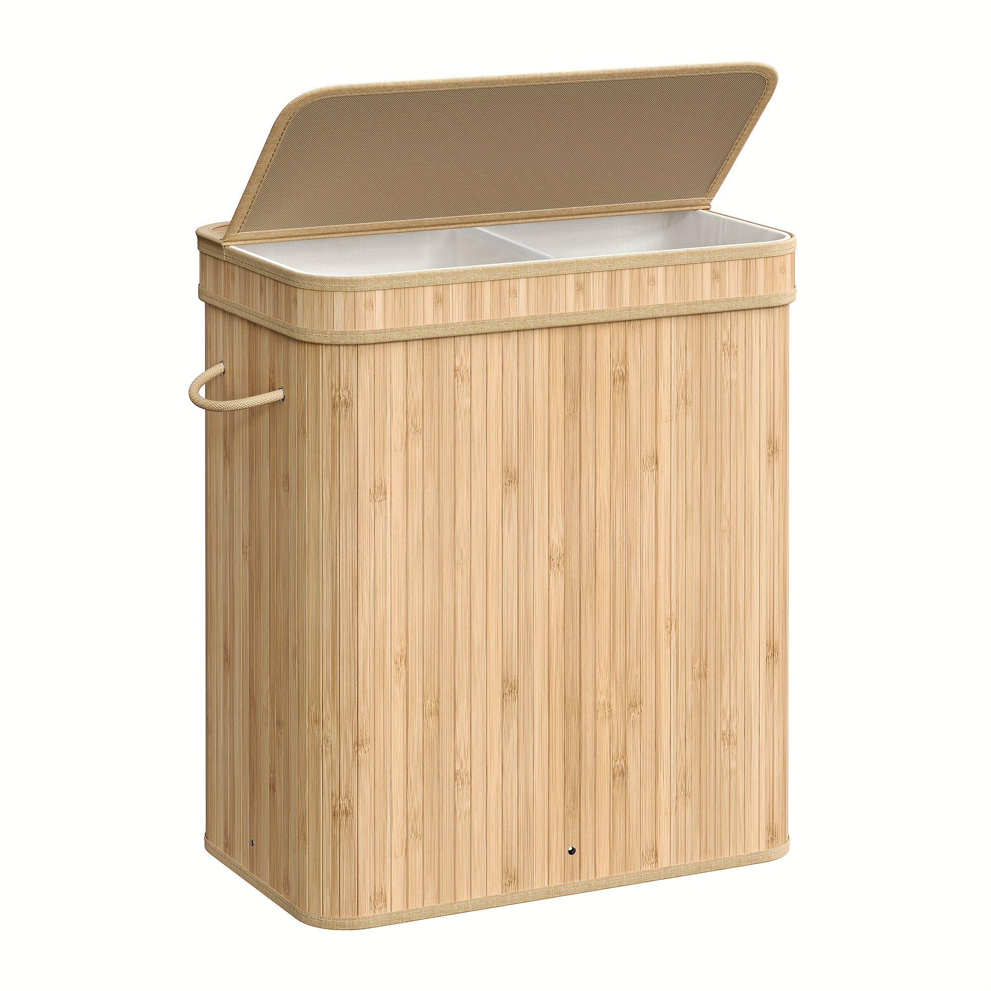 TEMU Songmics Laundry Hamper With Lid, 100l Bamboo Laundry Basket, Removable Machine Washable Hamper Basket, With Handles, For Laundry Room, Bedroom,