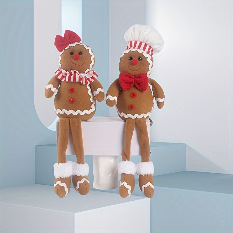 

Large Plush Gingerbread For Man Christmas Tree Ornament With Chef Hat & Bow - Decor