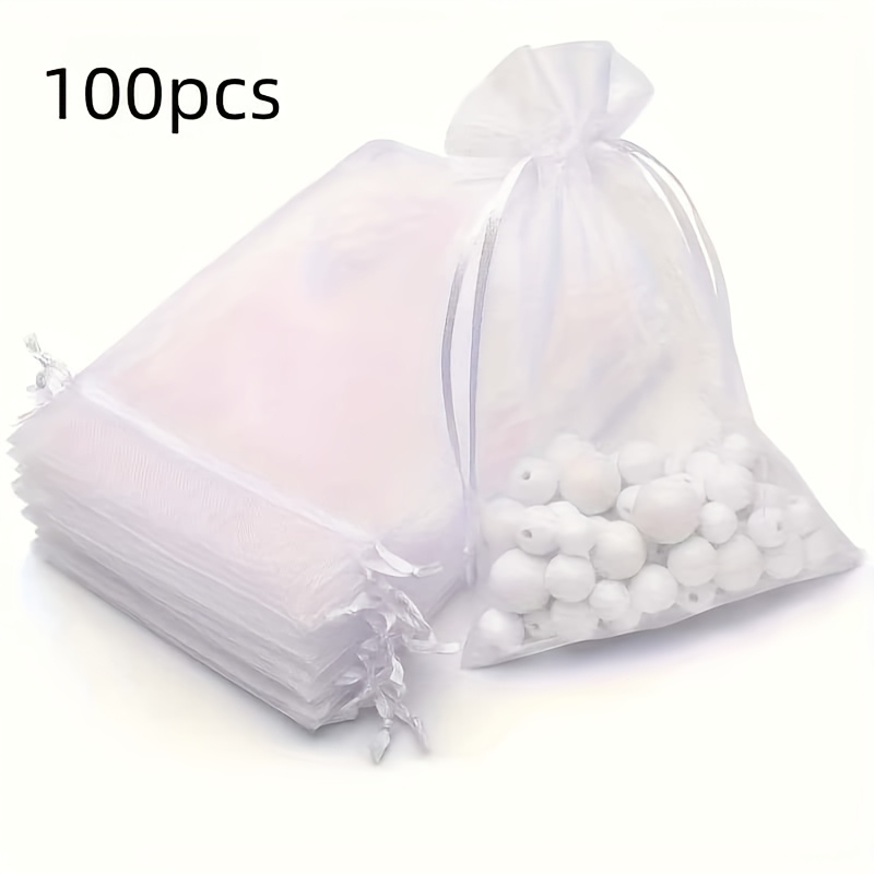TEMU 100pcs Organza Gift Bags, Suitable For Jewelry Party Wedding Gifts, Premium Tulle Drawstring Small Bags Candy Bags, Halloween, Christmas