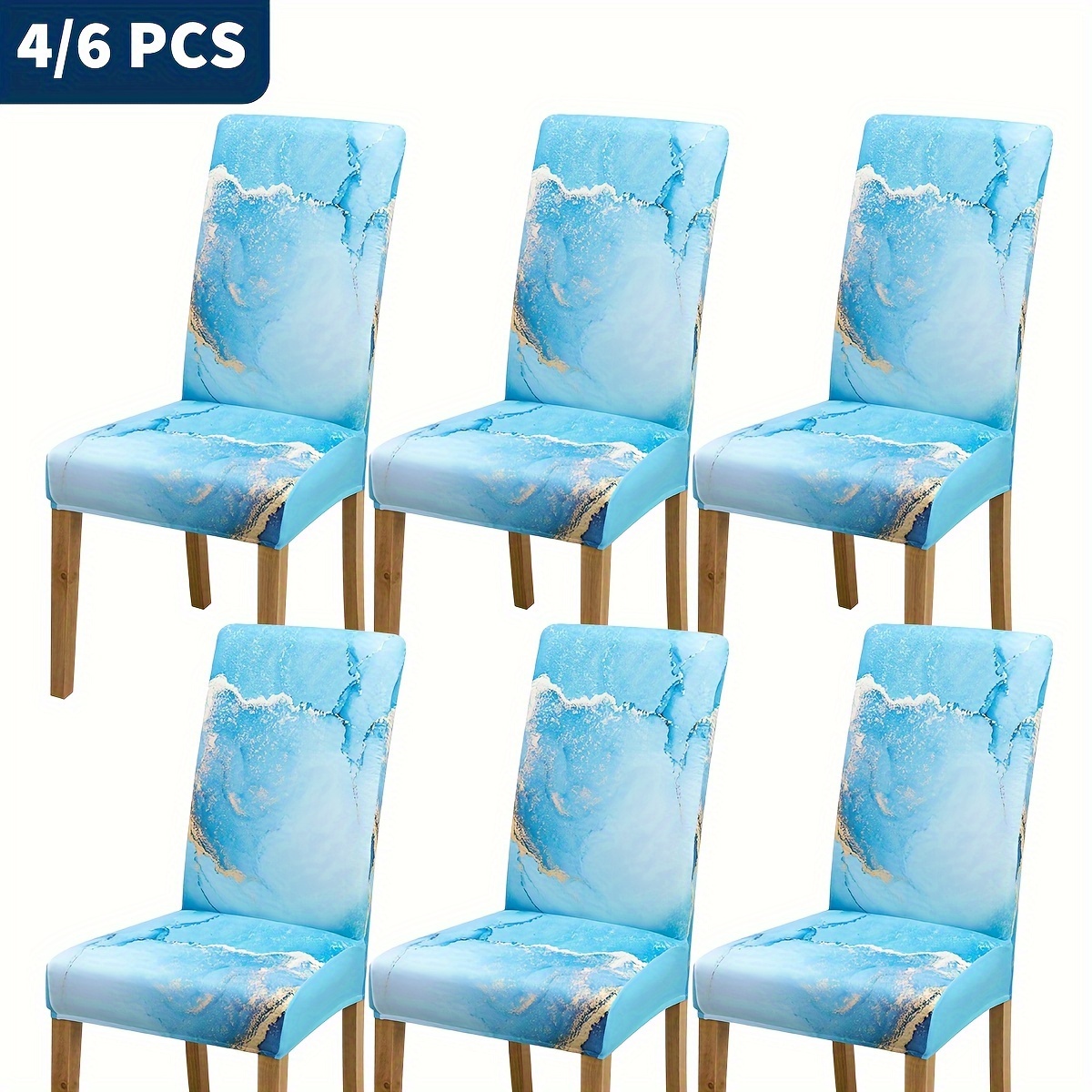 

4/6pcs Blue Marble Pattern Chair Slipcovers, Dining Chair Cover, Furniture Protective Cover, For Dining Room Living Room Office Home Decor