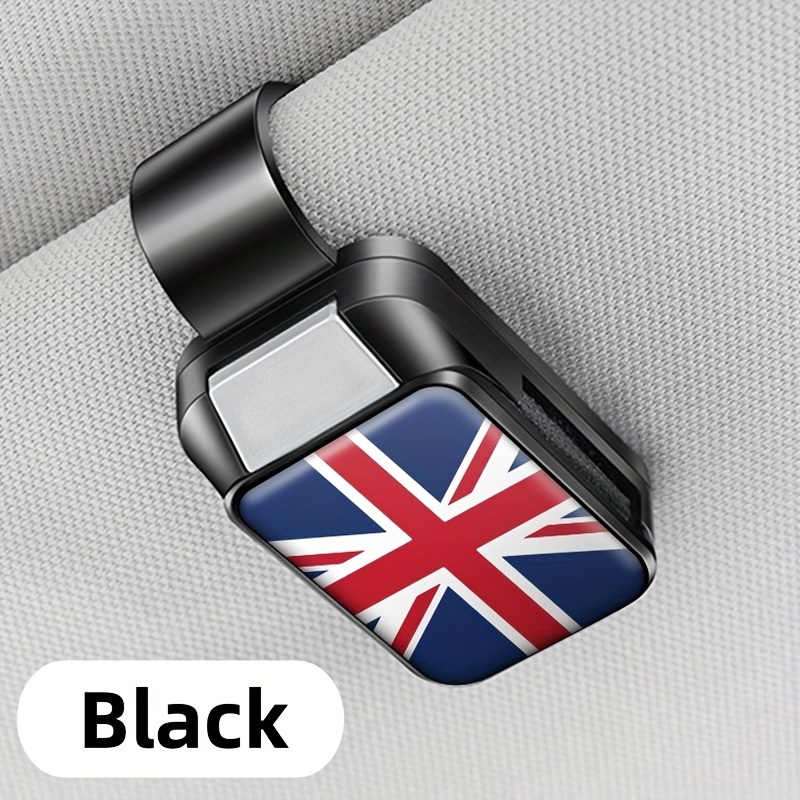 Image of Flag Pattern Car Visor Glasses Clip For Car, British Pattern, Fashion Glasses Storage Glasses Favorites, English Glasses Storage, Abs Material, Suitable For Most Models.