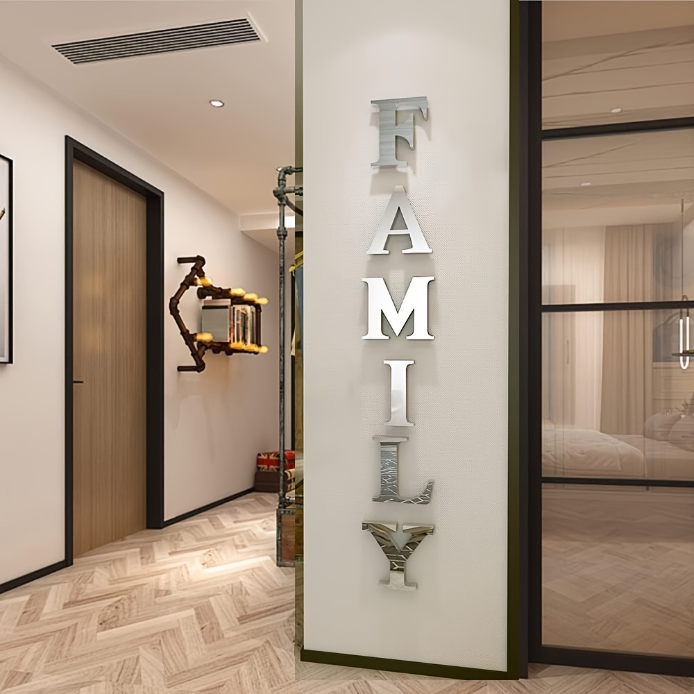 Image of 6pcs "family" Acrylic Wall Stickers, Suitable For Living Room And Dining Room Wall Decoration, Letters With Shape, Simple And Warm, Full Of , Suitable For Family Gathering Day, Housewarming
