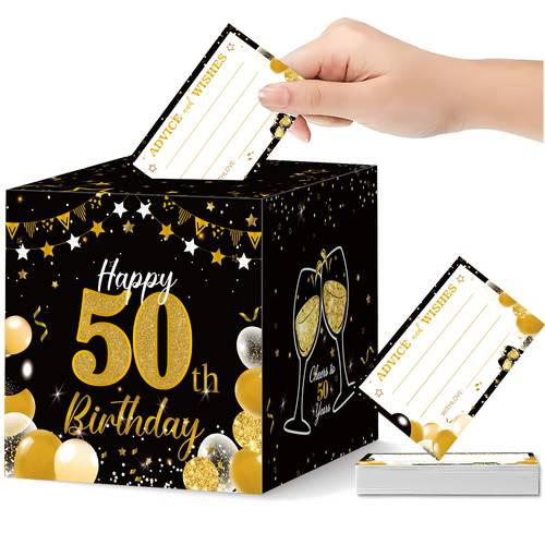 51pcs craft card box black and golden theme 50th birthday party craft card box 50th birthday and greeting card box with ticket square multipurpose gift box suitable for 50th birthday party 50th sign decoration supplies