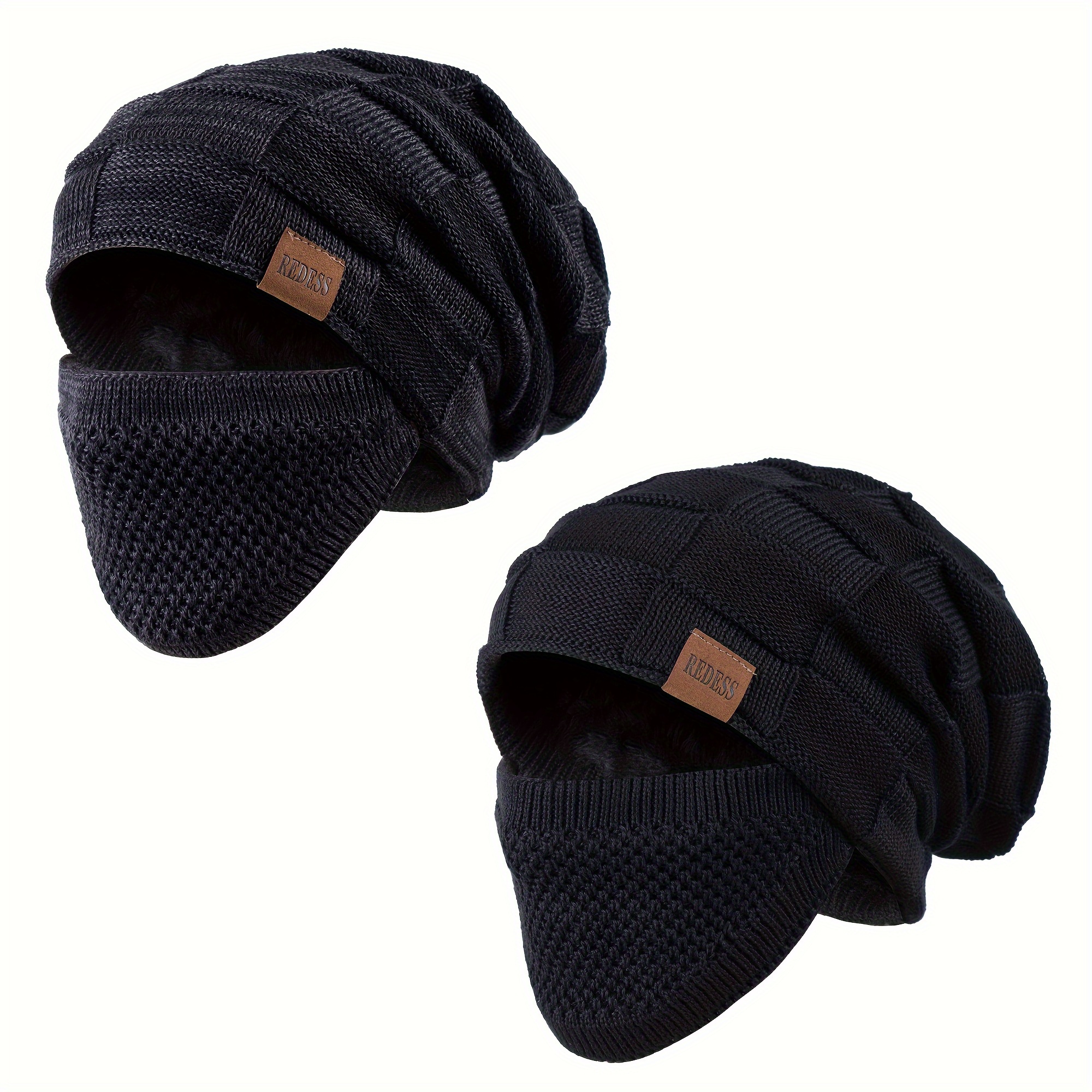 

2sets Beanie Hat For Men And Women Winter Warm Hats Knit Slouchy Thick Skull Cap With Face Cover