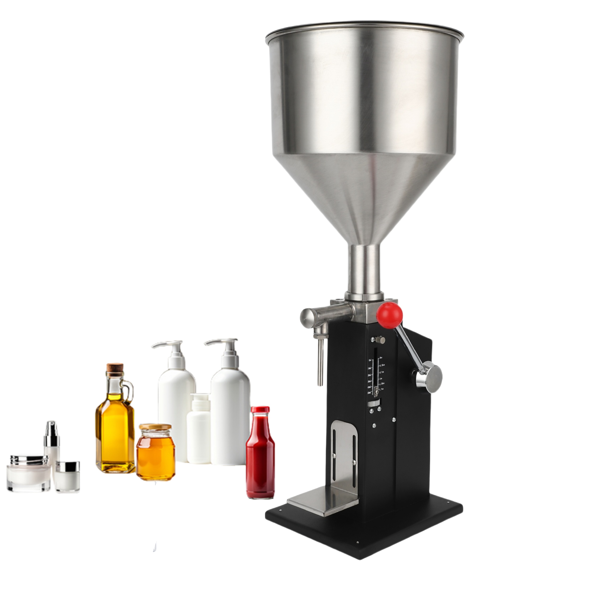 

Manual Paste Liquid Filling Machine, 5-50ml Adjustable Bottle Filling Machine, 304 Stainless Steel Liquid Filler With 10l Hopper For Milk Water Juice Essential Oil Shampoo Cosmetic