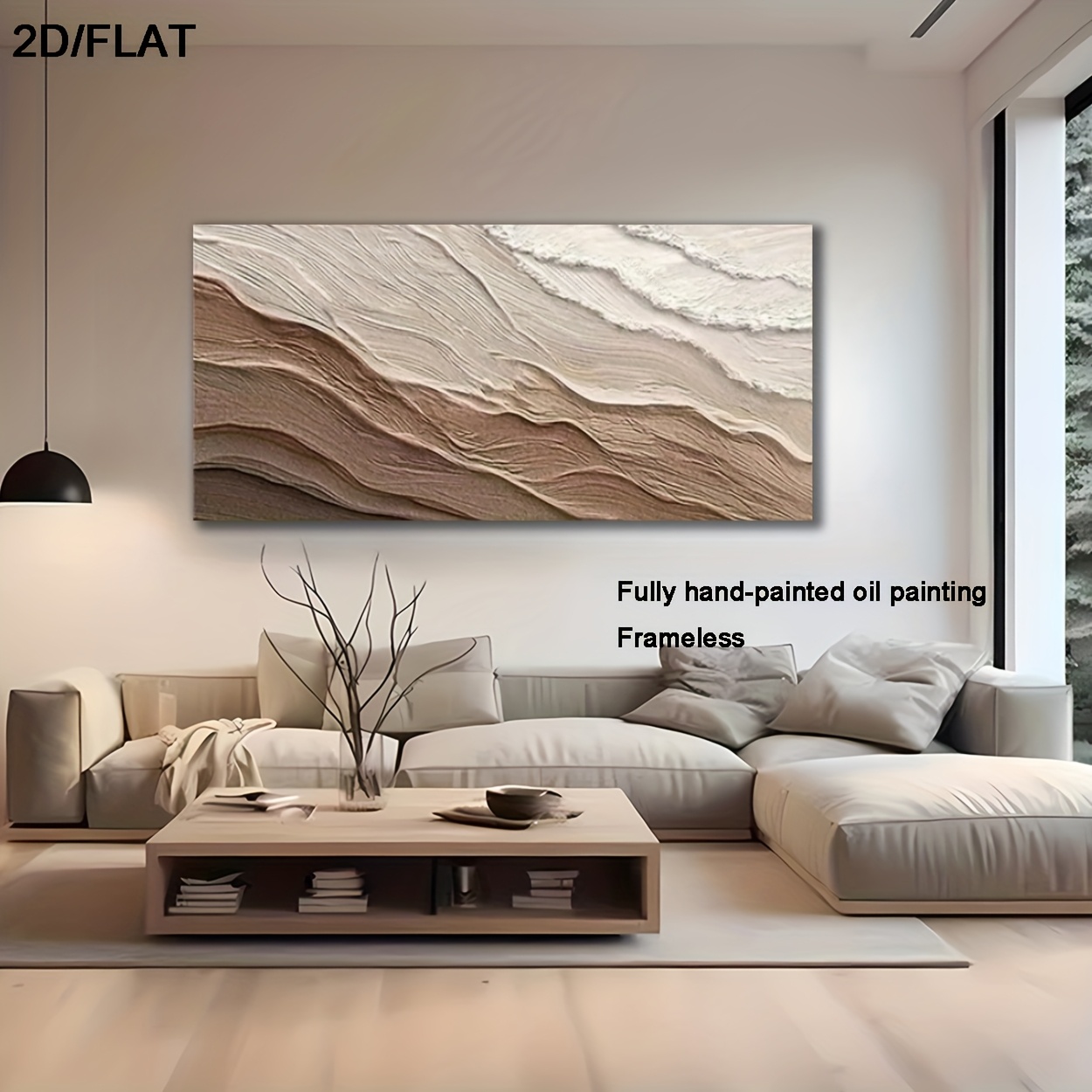 This Is a Large, Hand-Painted Abstract Oil Mural in a Nordic Bohemian Style, Featuring a Easy Modern Design with Neutral Colors. It Has a Textured End And Is Perfect for Decorating Spaces Like for home Offices, Living Rooms