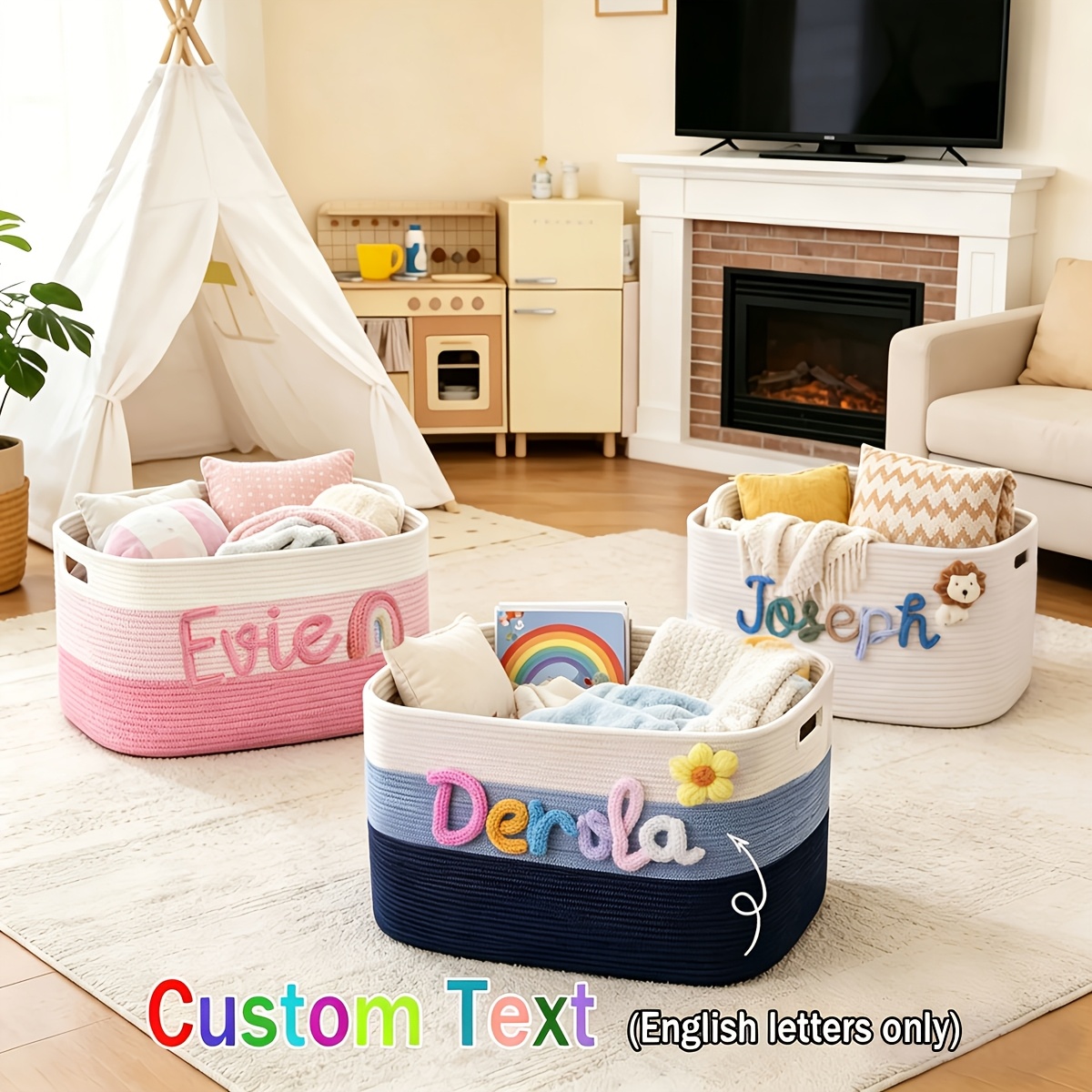Personalized Two-Tone Storage Basket, Custom Household Organizer