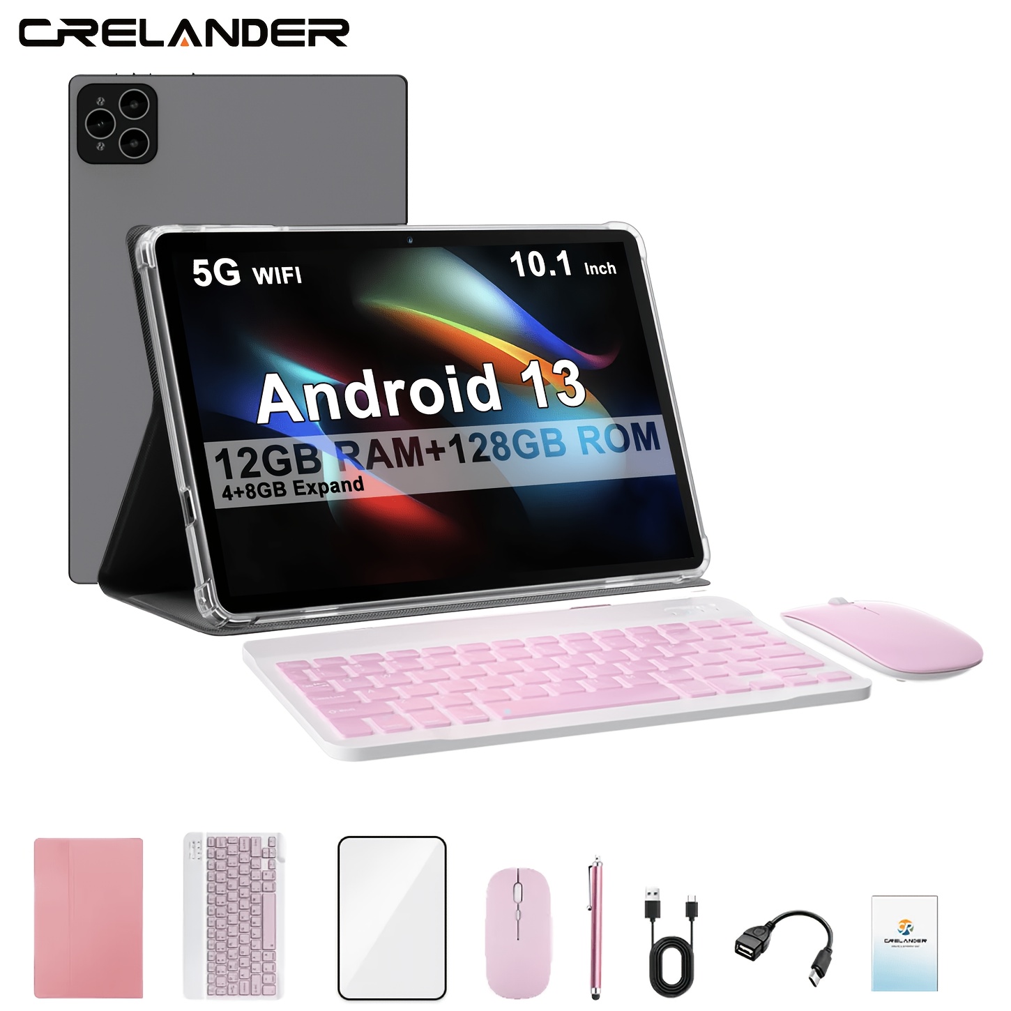 TEMU Tablet PC CRELANDER 10.1" con 4G LTE, 12GB (4+8) RAM, 128GB ROM, Wifi 2.4G/5G, Cámara Dual, Teclado & Ratón, Lápiz Óptico, 1TB Almacenamiento