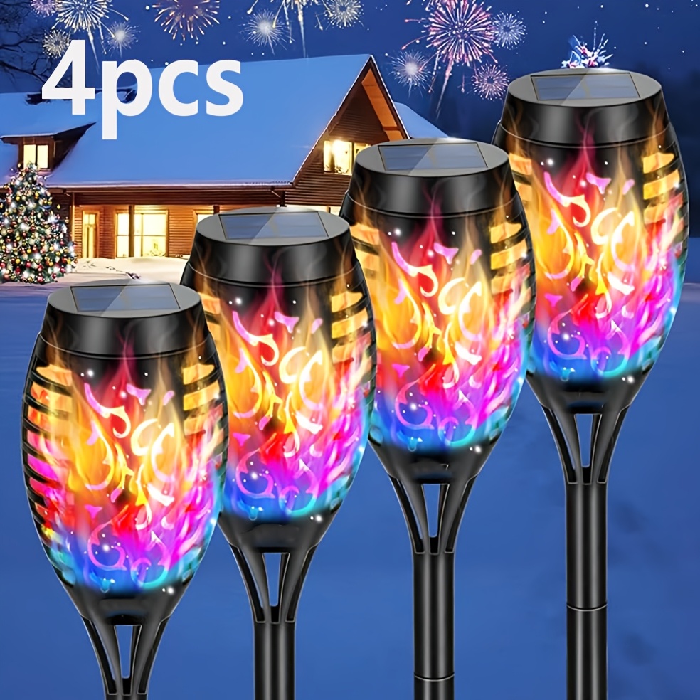 4pcs flame lights solar halloween lights with flickering flames long lasting solar flame flashlights