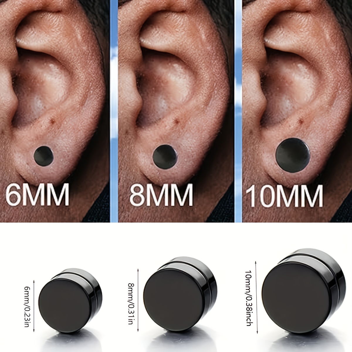 3 Pairs Magnetic Earrings for Men - 304 Stainless Steel Allergy-Free and Hypoallergenic Non-Piercing Earrings - Non-Piercing Cross Studs Earrings Set for Unisex