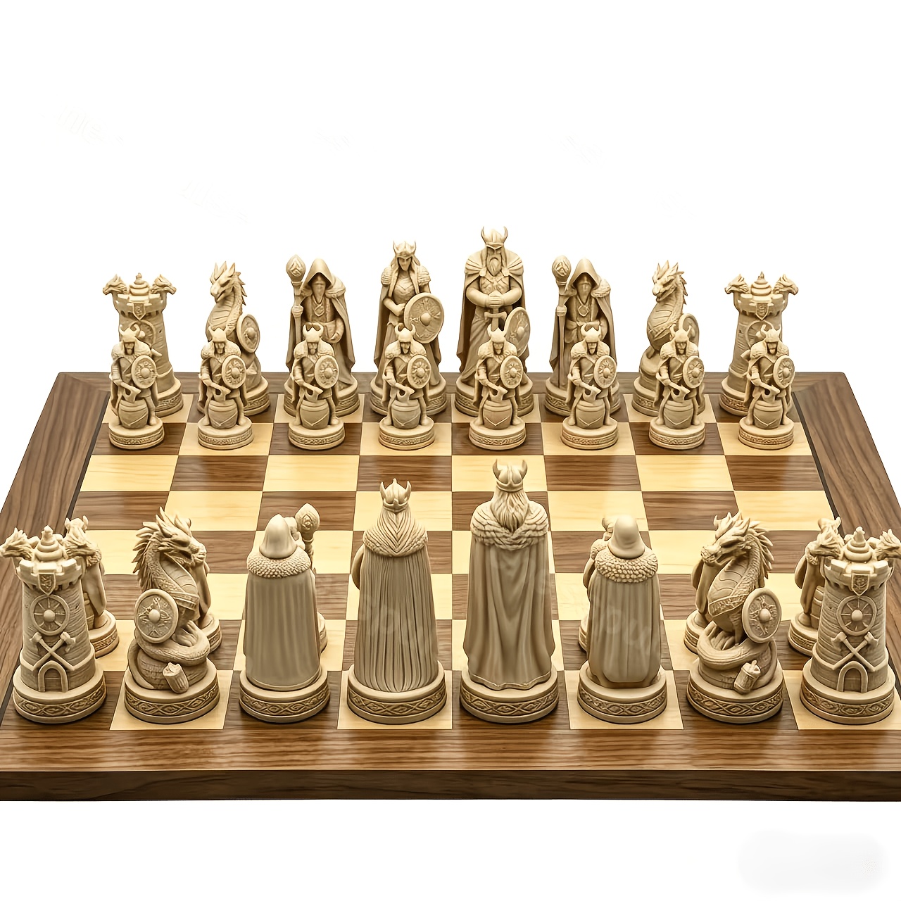 Image of 16pcs 3d Chess Designer Handmade Viking Themed Chess Pieces, Collectible Norse Chess Game, Family Entertainment Strategy Board Game For Home Decoration Gift
