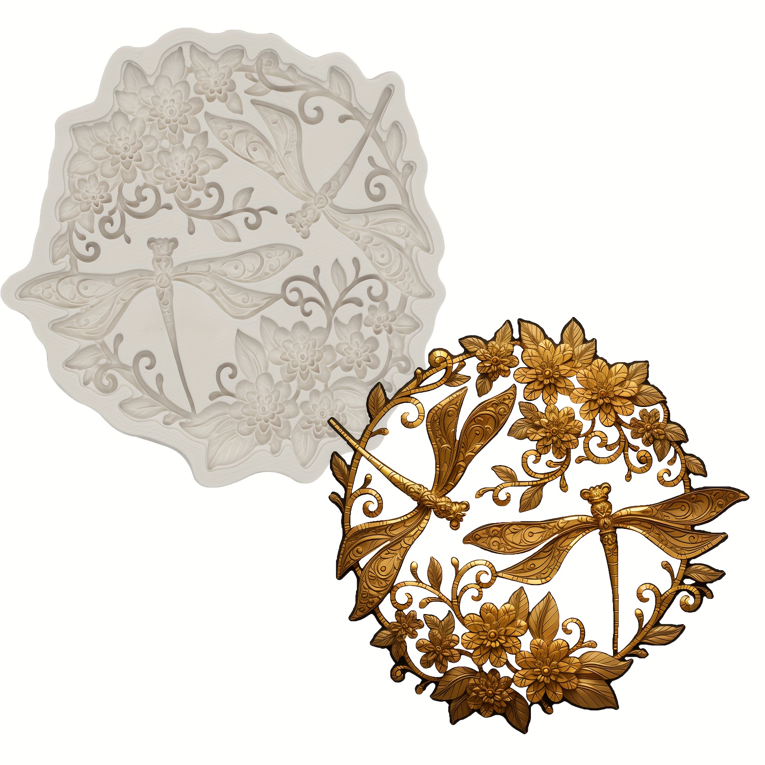 Dragonfly And Wreath Silicone Resin Decorative Mold, Floral Vine Clay Frame Relief Mold, Birthday Wedding Decoration Mold