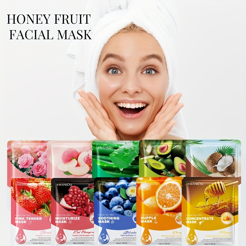 10pcs Honey Fruit Moisturizing Facial Masks