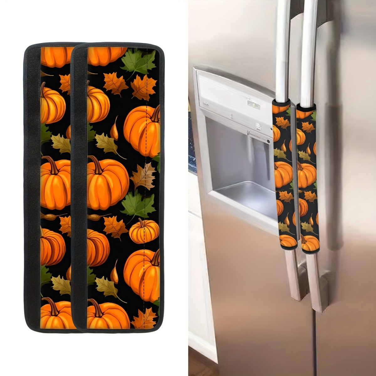 

Autumn Style Refrigerator Door Handle Covers - 2 Pieces - Pumpkin Design - - Kitchen Appliance Decor - Fridge, Dishwasher, Oven Protection - Polyester Material