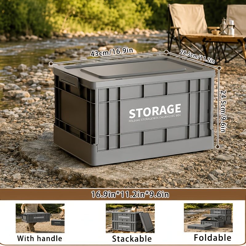 TEMU Boîte de rangement pliable d'extérieur - Conteneur empilable à roulettes, Organisateur de camping robuste avec couvercle, Convient pour cour,