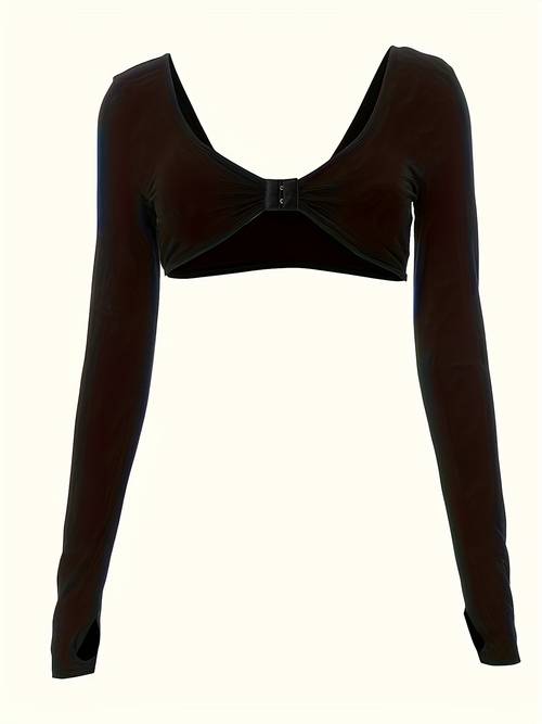 european and american womens solid color low neck long sleeve double sided super short