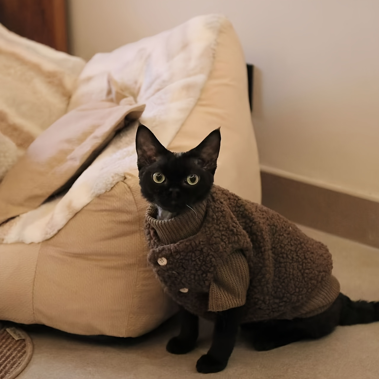 TEMU Autumn And Winter Style Hairless Cat Clothes Lamb Warm Trendy Skin-friendly Rex Rex Siamese Retro Warm Two-color Vest