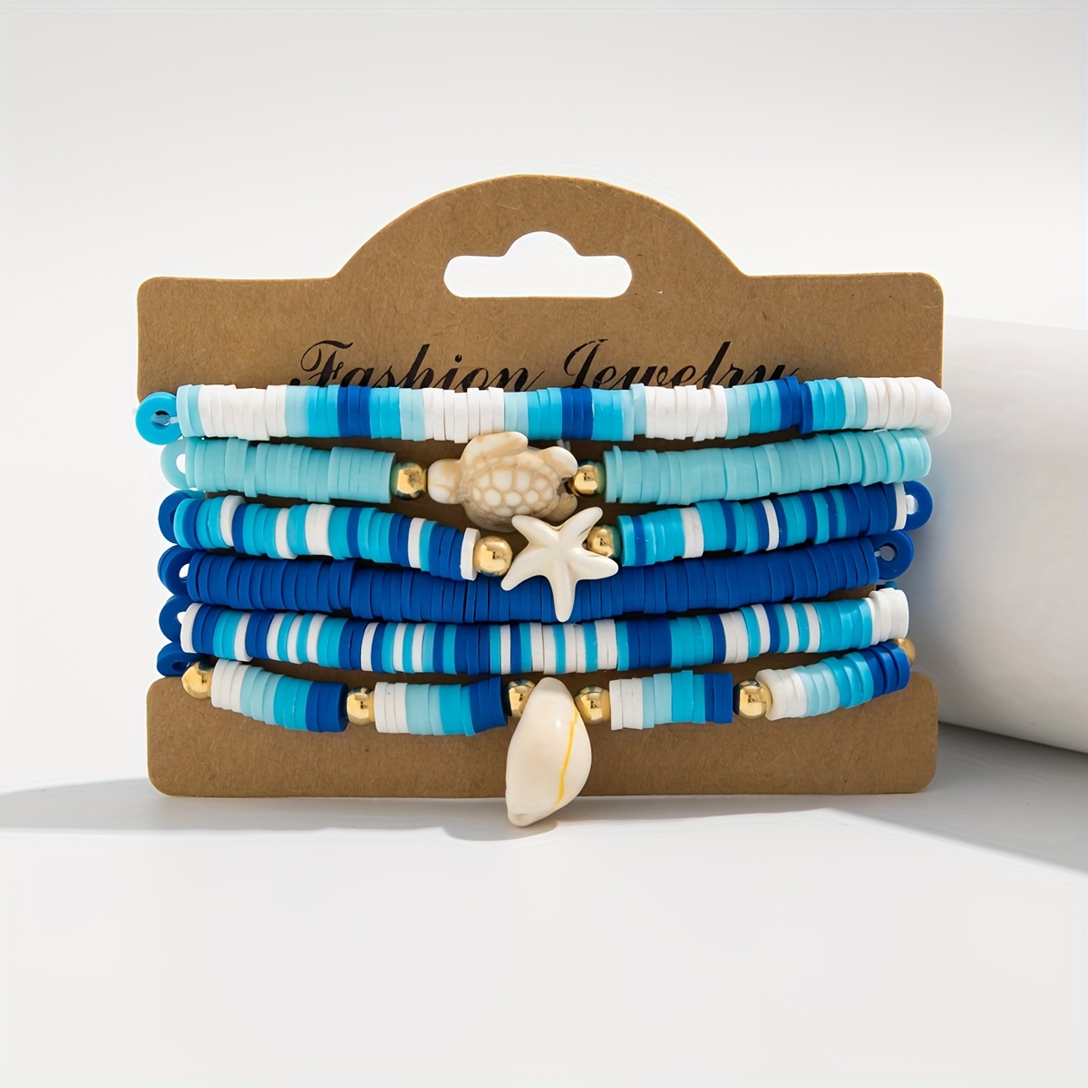 Boho Frangipani Turtle & Starfish Bracelet Set, Beach Themed Jewelry