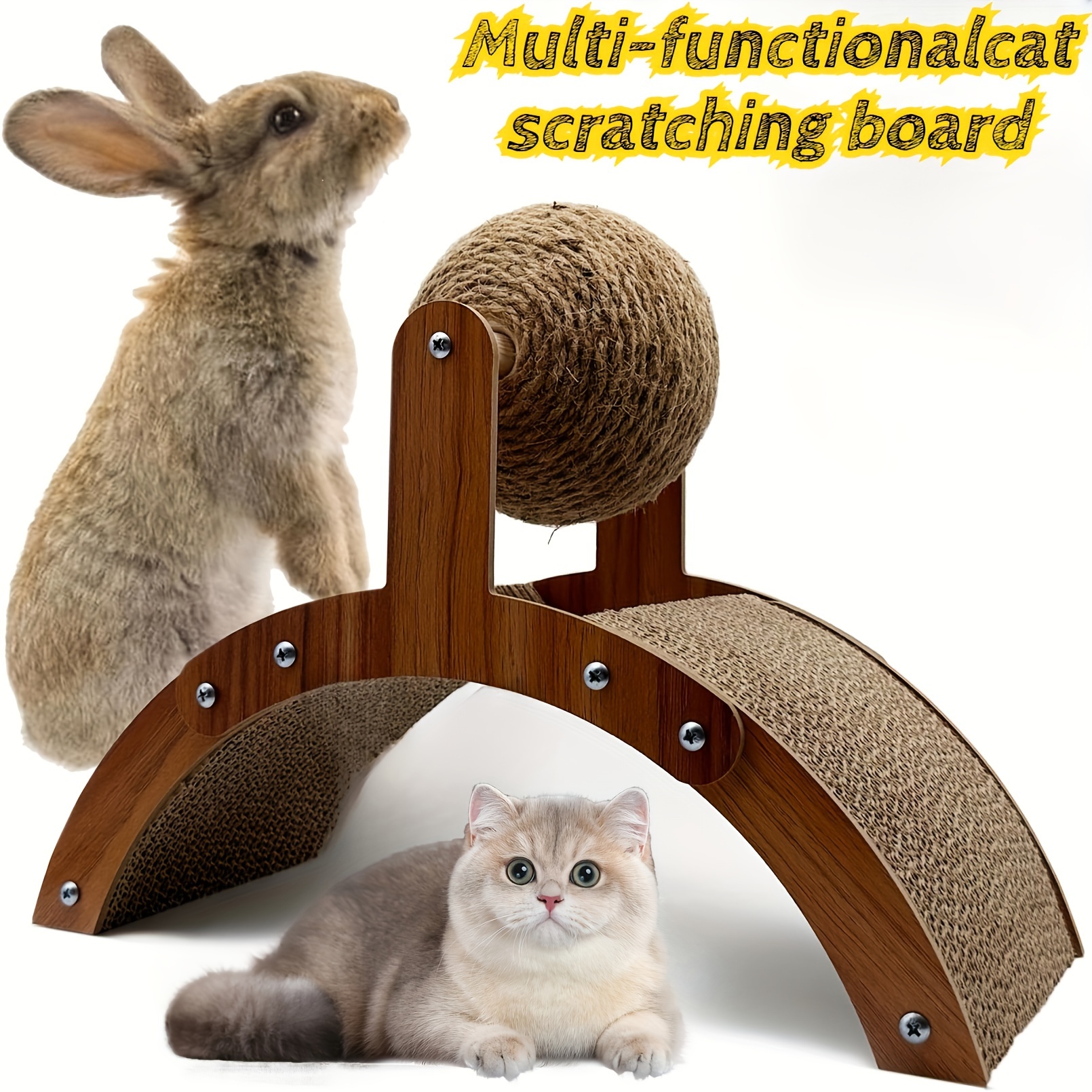 

Wooden Rabbit Scratch Toys, Sisal Bunny Scratching Pad With Interactive Scratcher Ball, Pet Enrichment Toy For Bunnies, , , And Small Animals - Includes Scratch Pad, Ball, And Nail Clipper Set