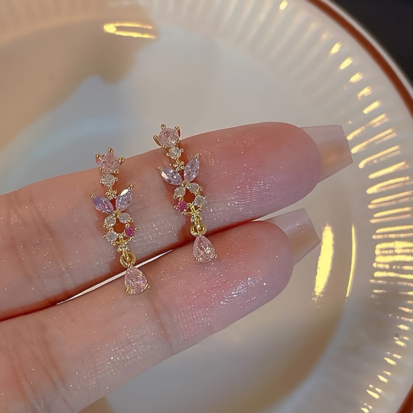 Image of A Pair Of Elegant And Minimalist Earrings With A , Featuring Glass Inlays, Perfect For Parties And Daily Wear