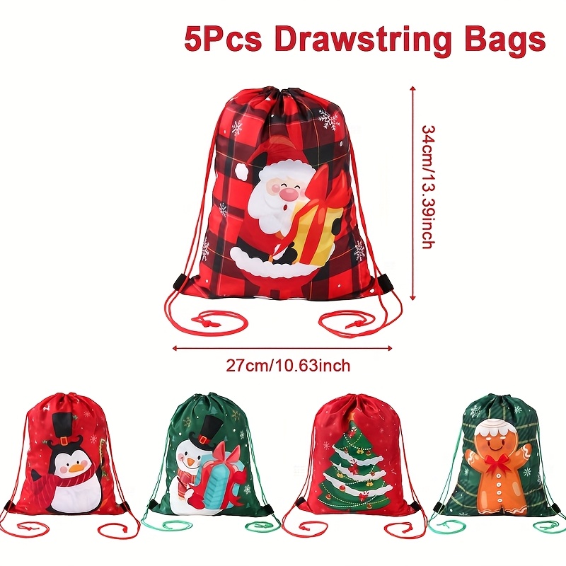 TEMU 5pcs,merry Christmas Drawstring Gift Bags,santa Claus Snowman Gingerbread For Man Pattern Gift Bag,merry Christmas Decoration For Home,noel