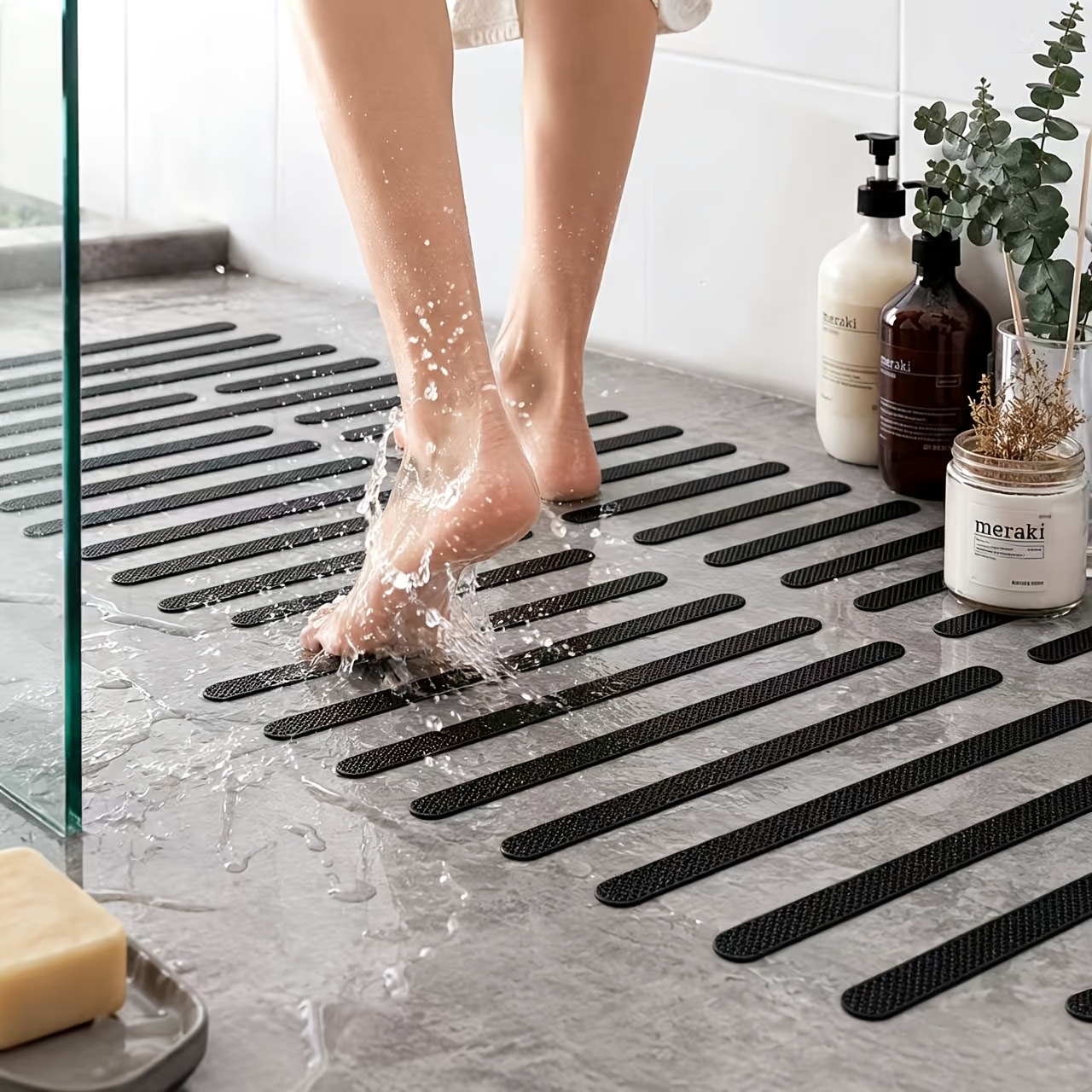 TEMU Ruban Adhésif Antidérapant Transparent Fin/Noir Épais ; Idéal pour Douche de Salle de Bain, Éviers, Bureaux d'Ordinateur, Poignées de Raquette,