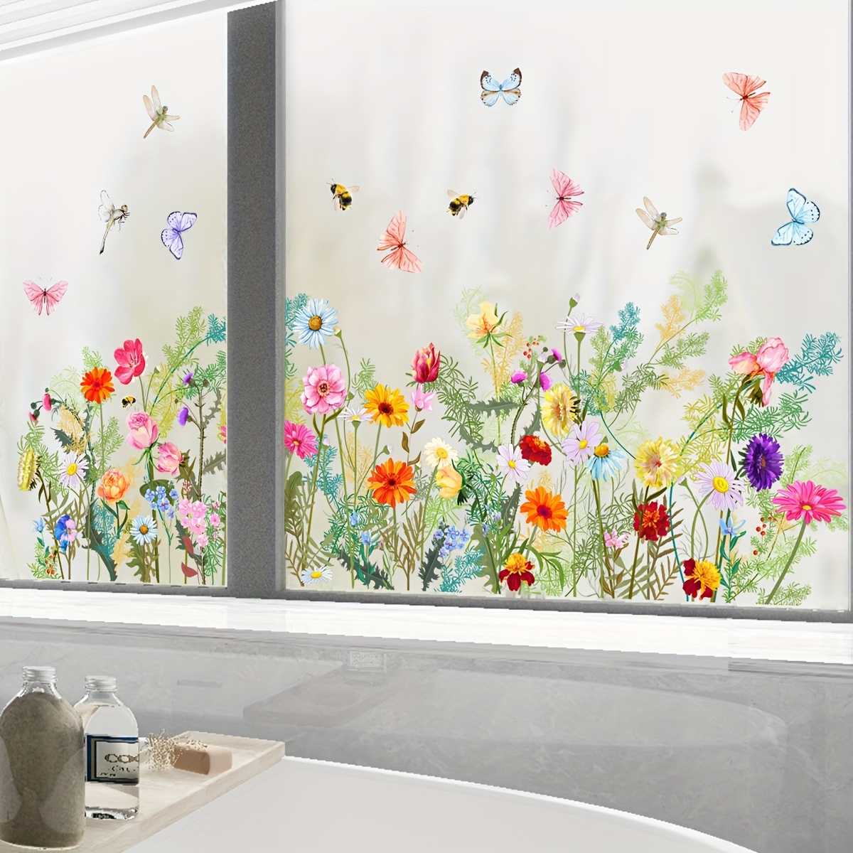 

1pc Flower And Butterfly Window Cling, Cartoon Floral Sticker, Decorative Plastic Decal For Bedroom, Balcony, Glass Window & Showcase Decor, Aesthetic Home Decoration, Room Decor, Beautify Your Home