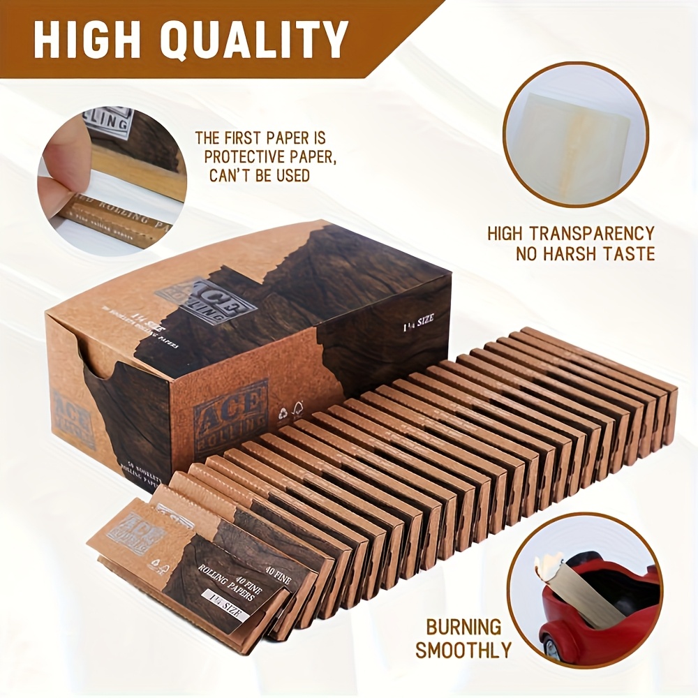 2000pcs 1 1/4 Size 78mm unbleach paper * Brown rolling paper 50pcs, each  containing 40 sheets of paper, Smooth and * * High * Tobacco Accessories *  Smooth Burn, Classic Wooden Papers