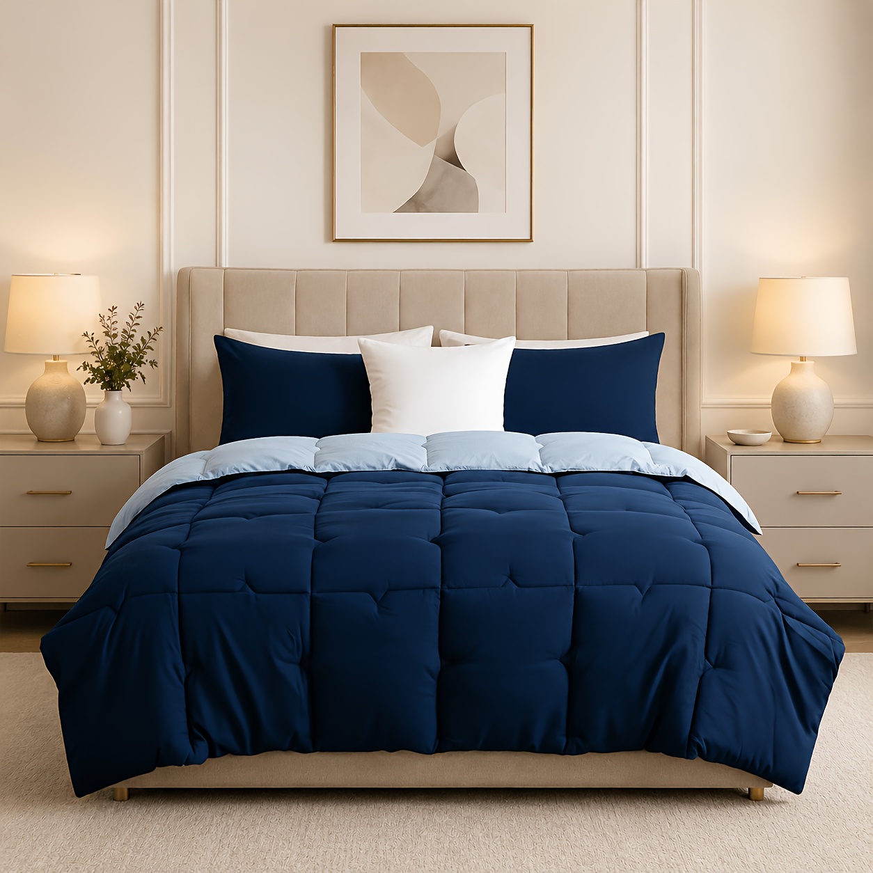 Image of Reversible Bedding Duvet All-year Duvet 300 Gsm Filling Use Super Soft Cuddly Quilt Lightweight Breathable Sleeping Blanket 95° Machine Washable Bed Cover For Bedroom Hotels Students Dormitories