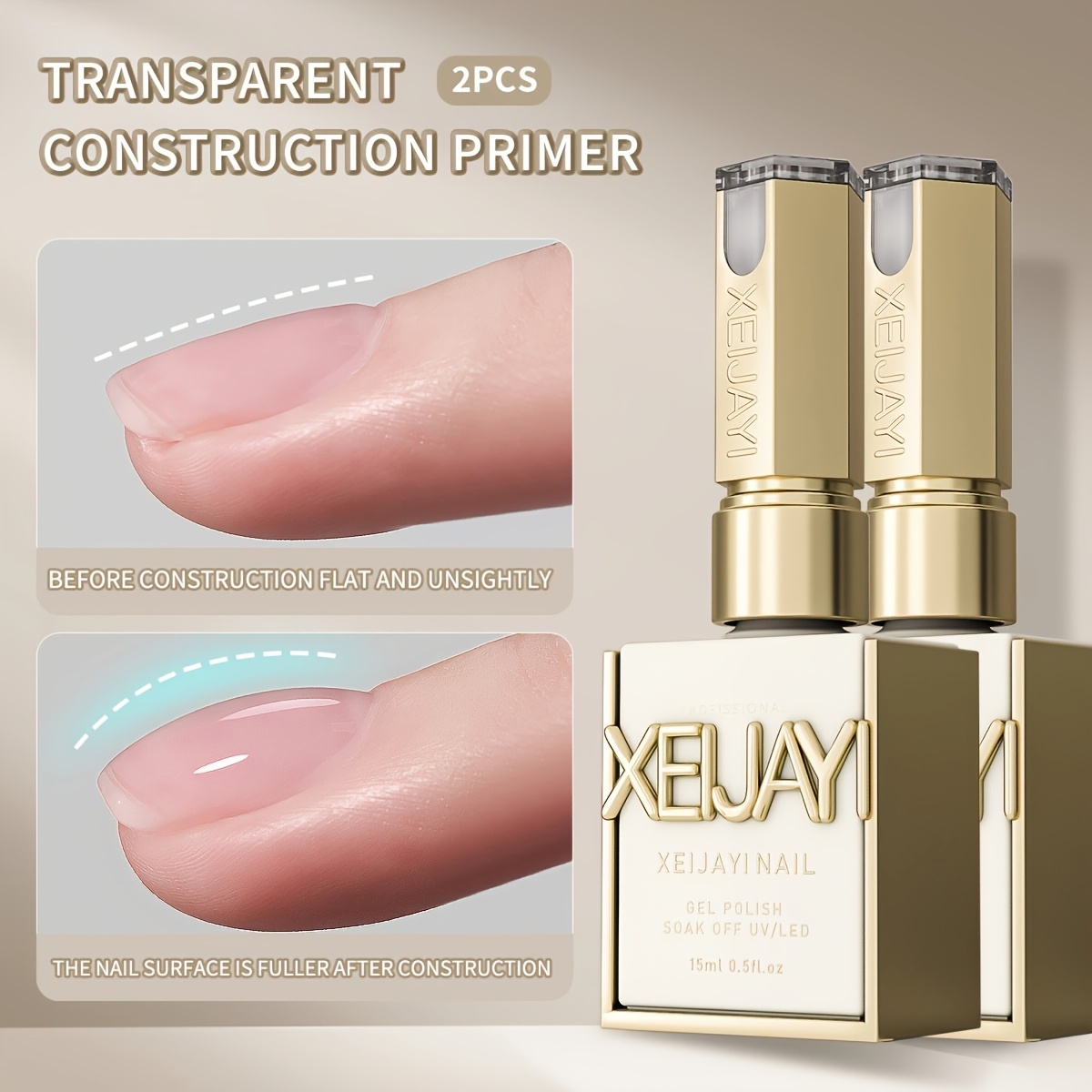 TEMU 2pcs Xeijayi 15ml Gel For Nail Extension Base Glue, Leveling Reinforcement Sealing Layer, Alcohol-free, For Nail Salons, Adult Use