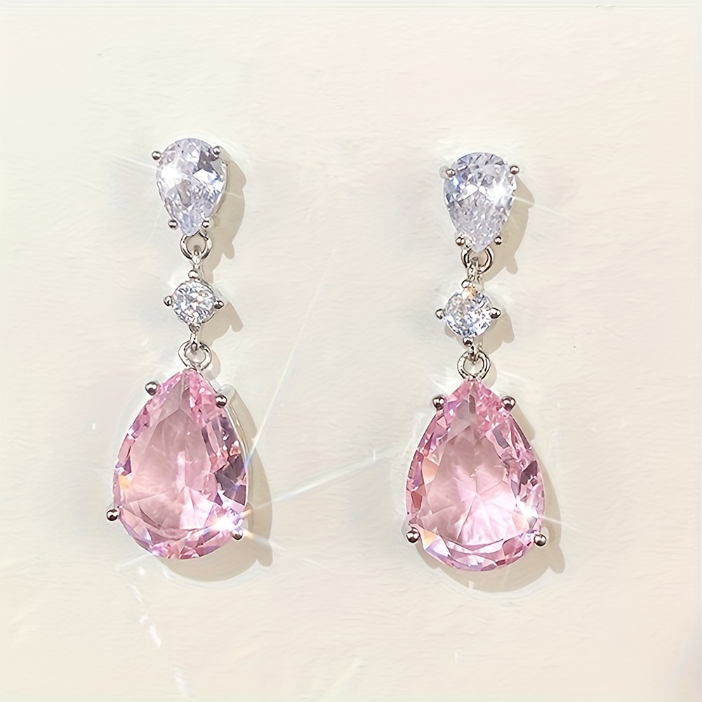 

Elegant Dangle Earrings Inlaid Sparkling Zirconia In Waterish Pink Match Daily Outfits Evening Party Decor Dupes Luxury Jewelry