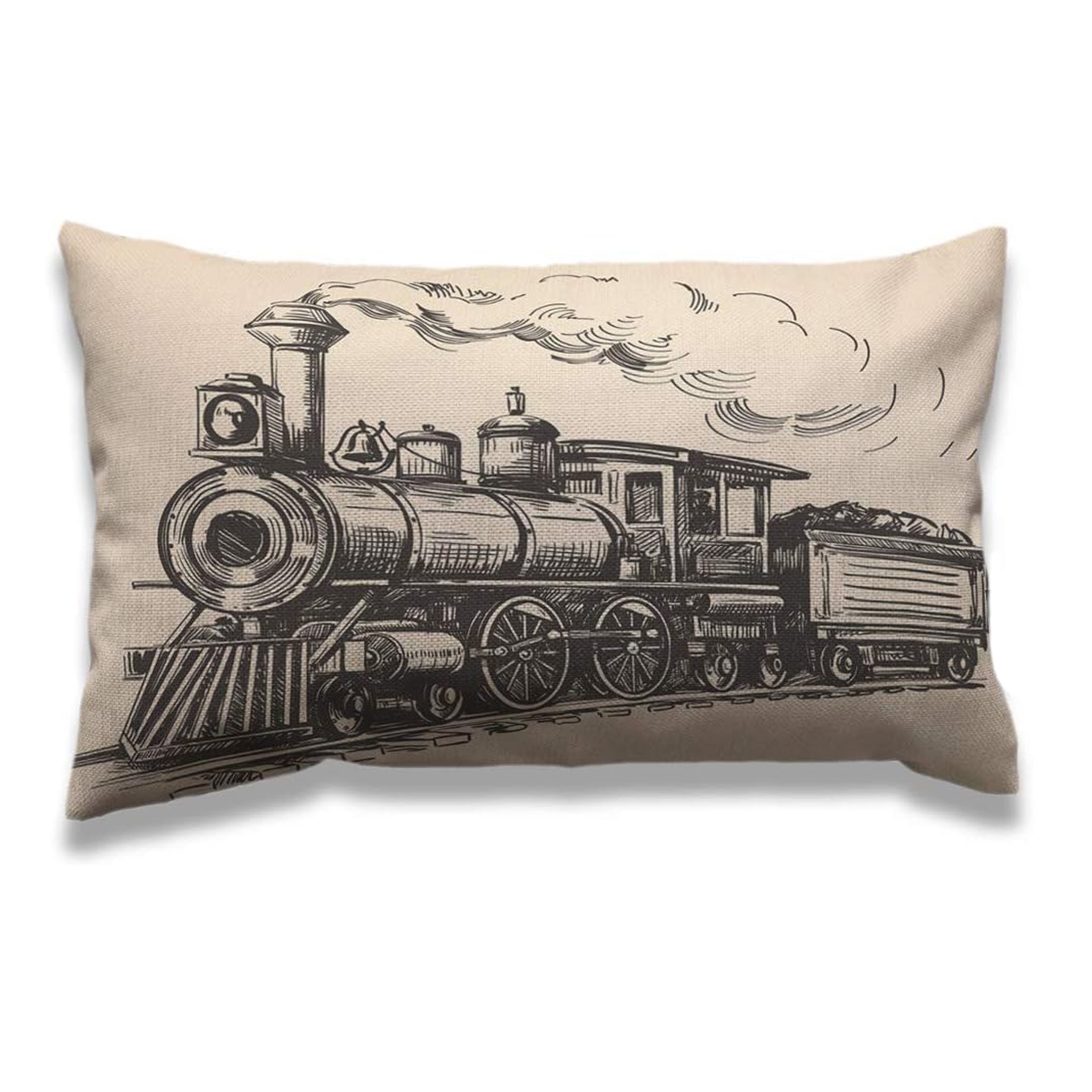 

1pc, Train Throw Pillow Cover 12x20 Inch Vintage Train Country Wooden Wagons Smoke Rectangle Pillow Cases Home Decorative Linen Cushion Cover For Bed Sofa Single Sided, Without Pillow