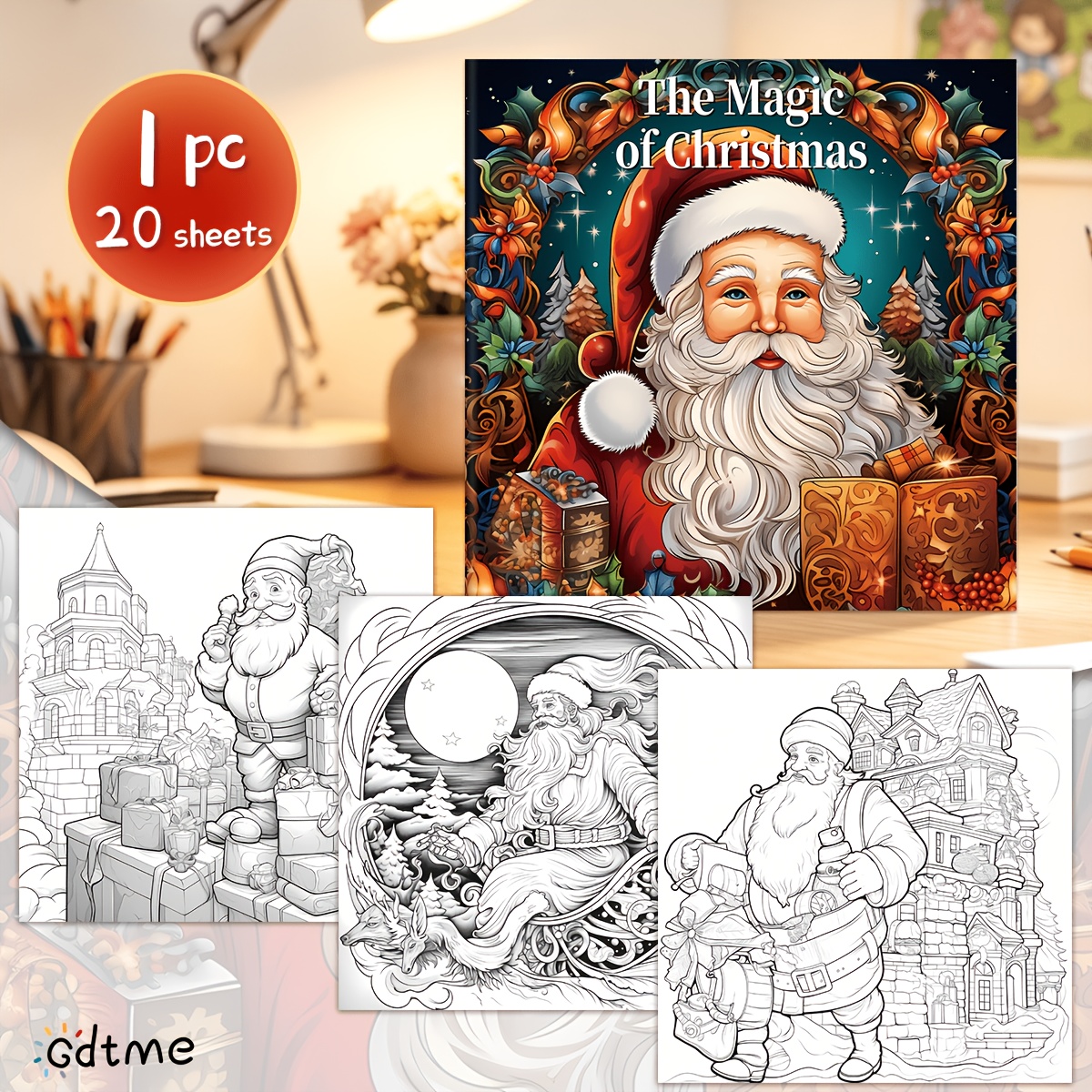 Image of (innovative, Upgraded Version, Thickened Paper, 20 Pages Single-sided Printing) 1pc, Adult Coloring Book With Christmas Magic Theme, Suitable As Christmas, For Halloween And Other Party Gifts For