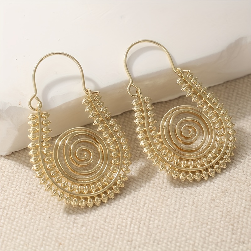 E-shop Böhmische Retro Dicke Goldene Spiral Ohrringe, Gehämmerter Goldfarbener Ohrring für Damen, Kupferprodukte Gefüllte Spiral Reifen Ohrringe,