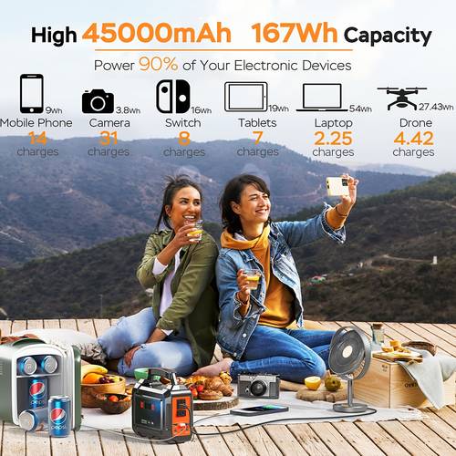 portable power station 200w 300w peak camping solar generator 167wh 296wh power bank with ac outlet 110v with multi output led flashlights for cpap hurricane emergency