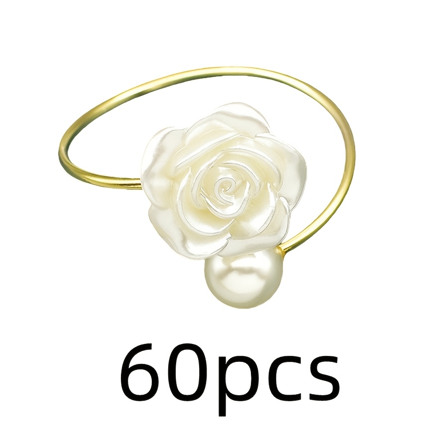 TEMU 24pcs 60pcs Decorations Pearl Rose Flower Napkin Ring