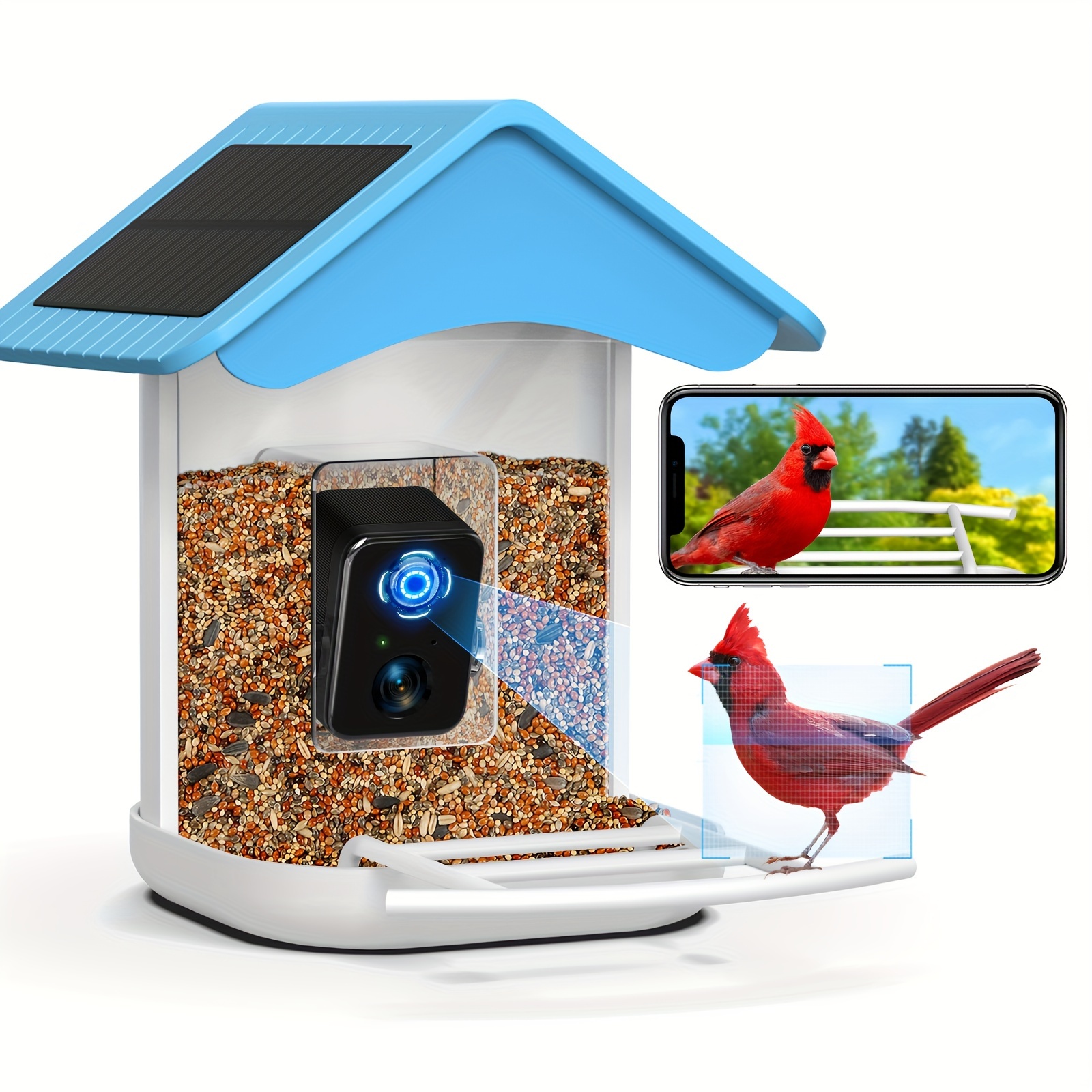 

Smart Bird Feeder Camera, Free Ai Forever, 1080p Hd Camera Auto Capture Bird Videos & 2 Pcs Solar Panel, App Notify When Birds Detected, 32g High-speed Tf Card