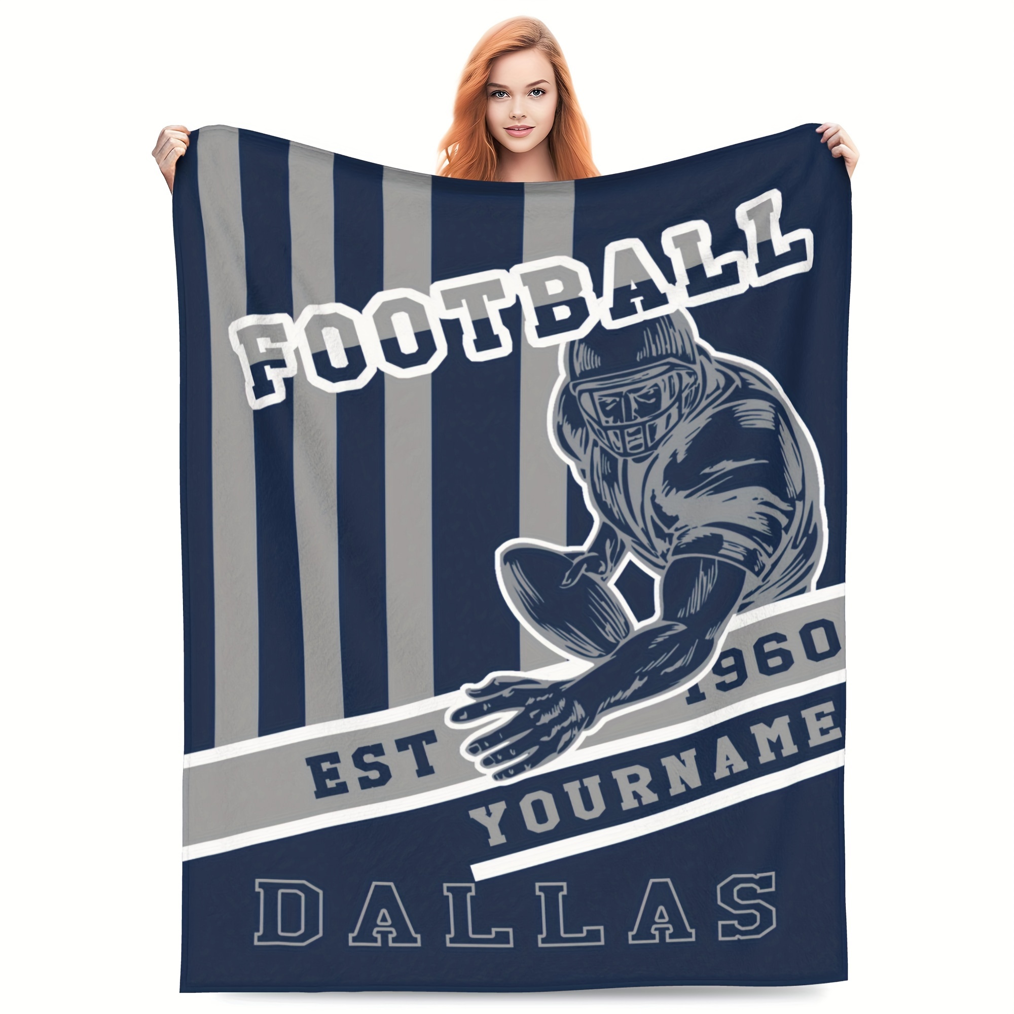 

Custom Dallas Football Fleece Throw Blanket - Personalized Name, Perfect Gift For Sports Fans, Ideal For Bed, Sofa, Or Travel