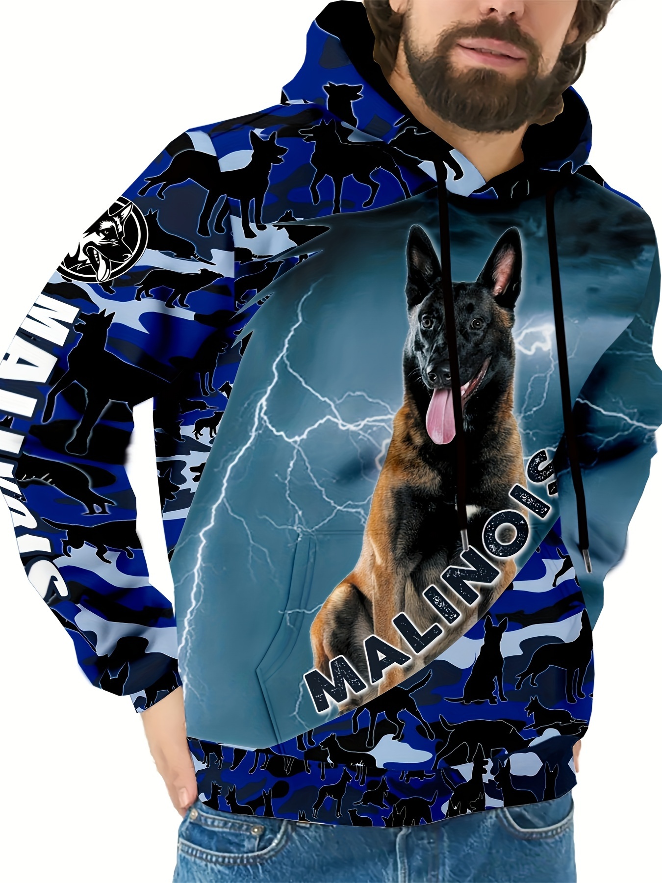 sudadera capucha hombre estampado 3d malinois camuflaje Temu Uruguay