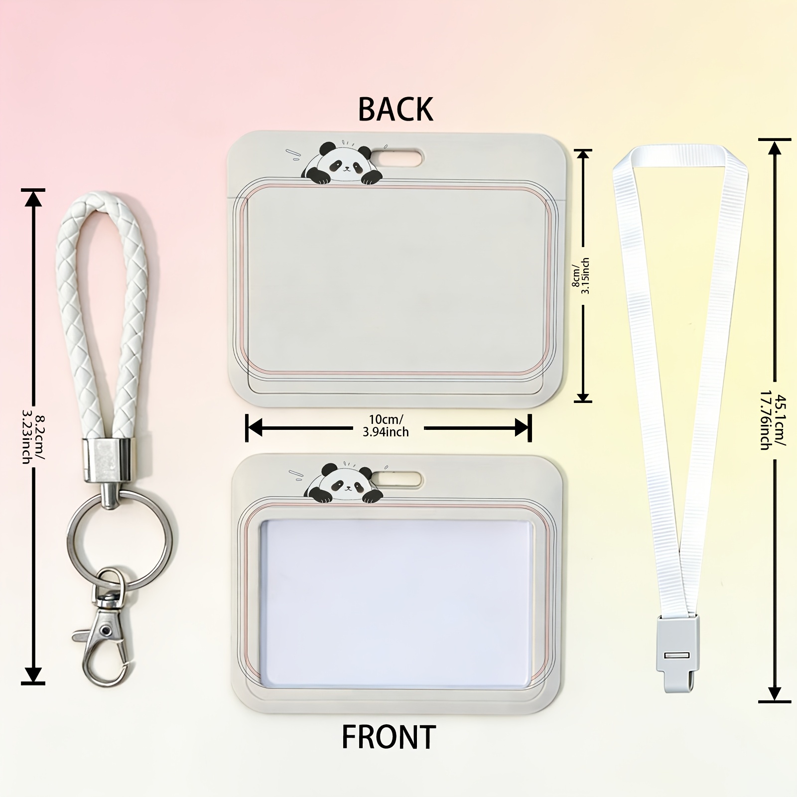 TEMU The Lanyard And Integrated Folding Lanyard Design Replaced For Use, 2d Panda Frame Pattern, Horizontal Card Holder Is Suitable For Id Cards,