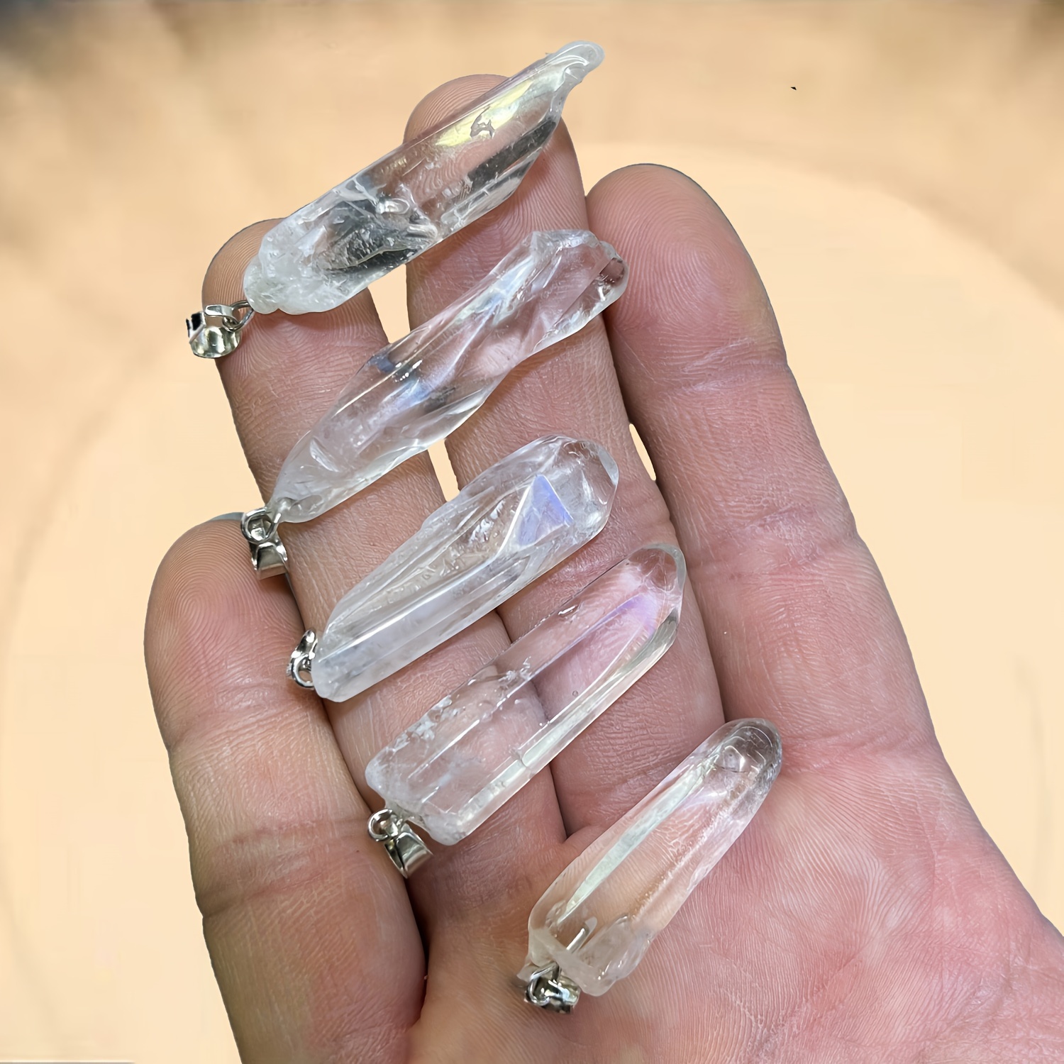 

5pcs Natural Irregular Rock Crystal Point White Crystal Quartz Stone Pendants For Jewelry Making (women Men, Hole: 5x2.5mm)