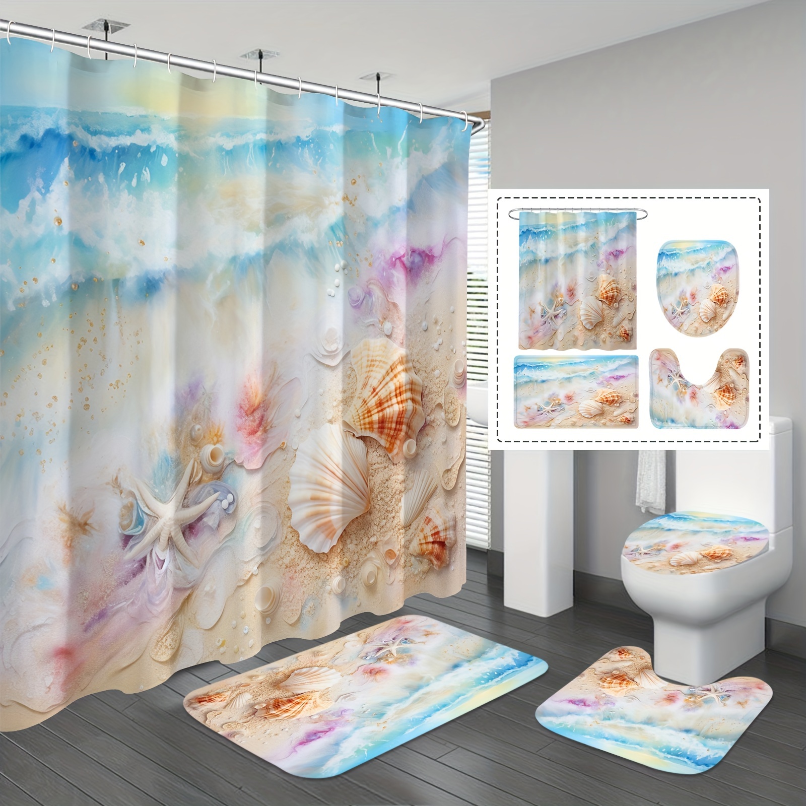 Starfish Shower Curtain Set Shell Shell Ocean Beach - Temu
