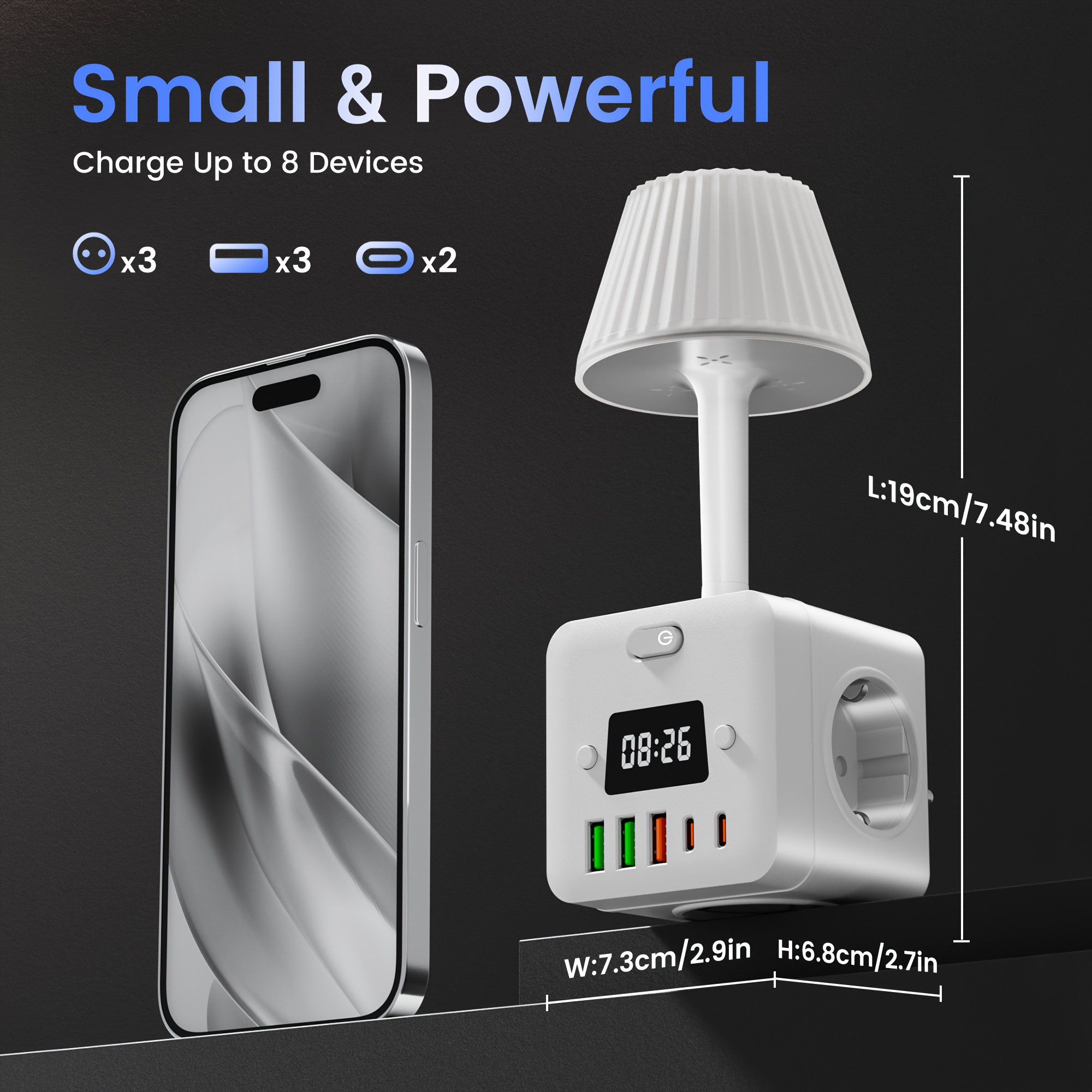 10in 1 power alarm clock with 2 usb c desktop charging station 3 ac power outlets 3 usb a power cord with protector for setting for bedroom dorm room Product details 4