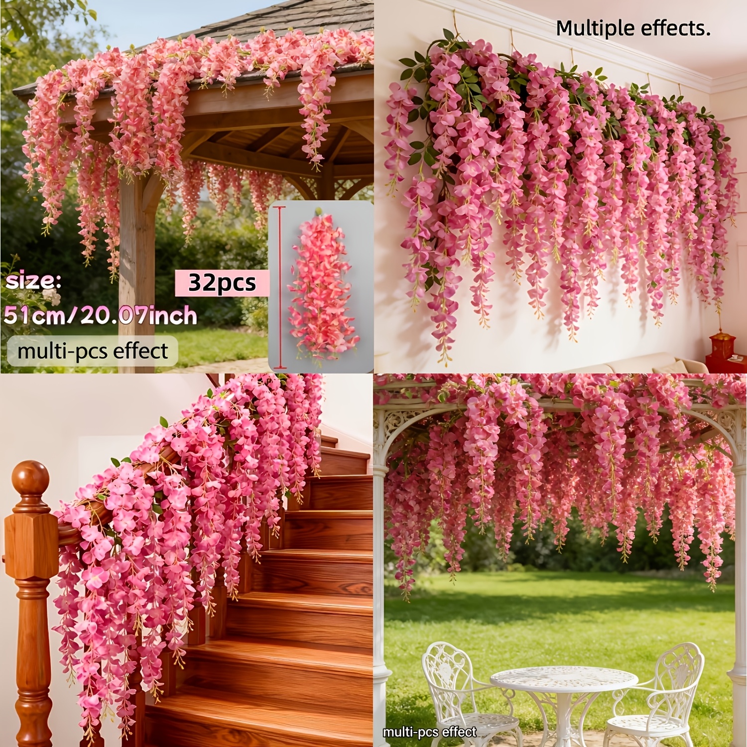Image of 32pcs Artificial Purple Wisteria Hanging Bouquets - Ideal For Wedding, Garden, Porch And Yard Decor - Ceiling Hanging/valentine's Day, Easter, Mother's Day, 's Day