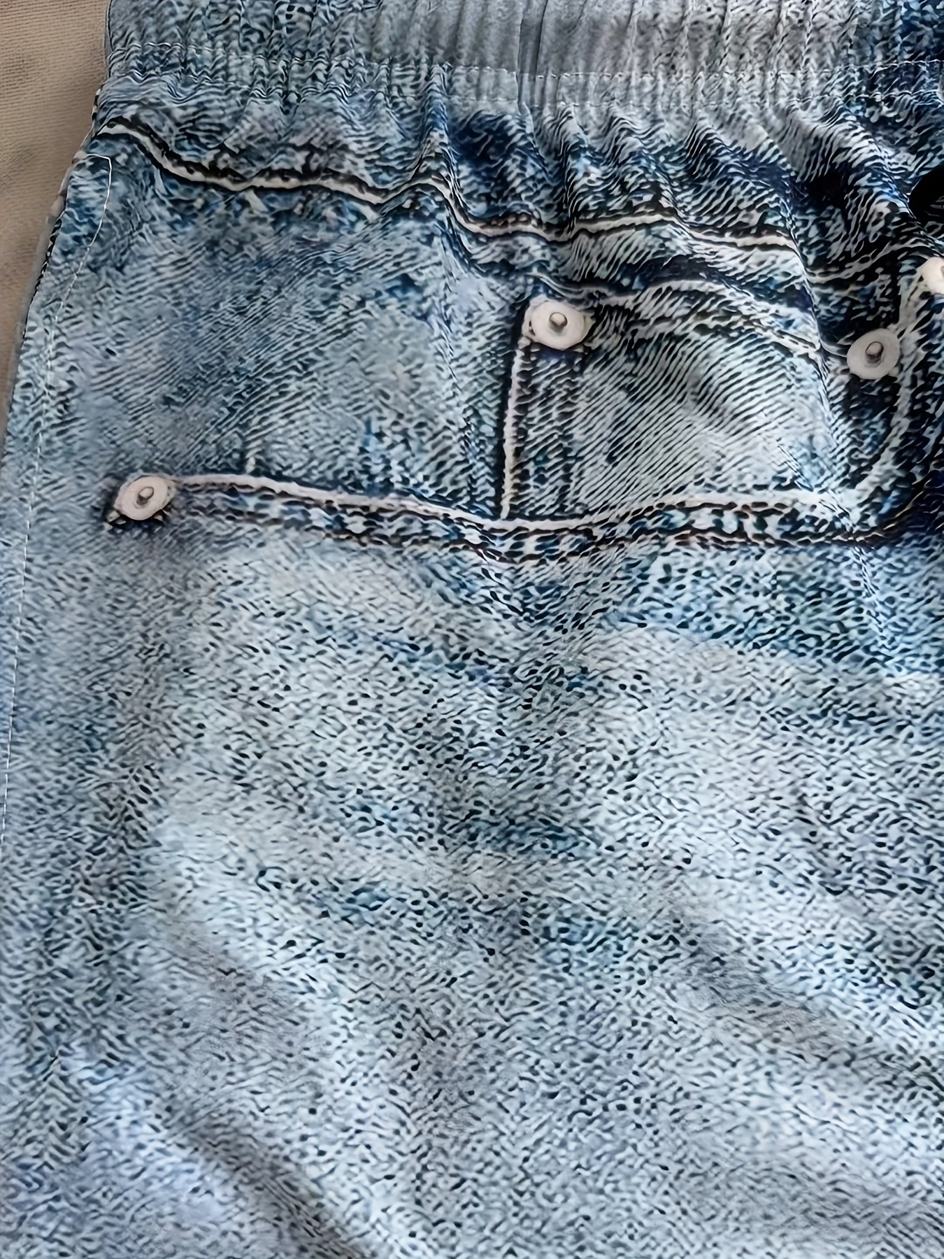 Men'S Casual Stylish Visual Illusion Faux Denim Patterned Digital Print Shorts, Plus Size