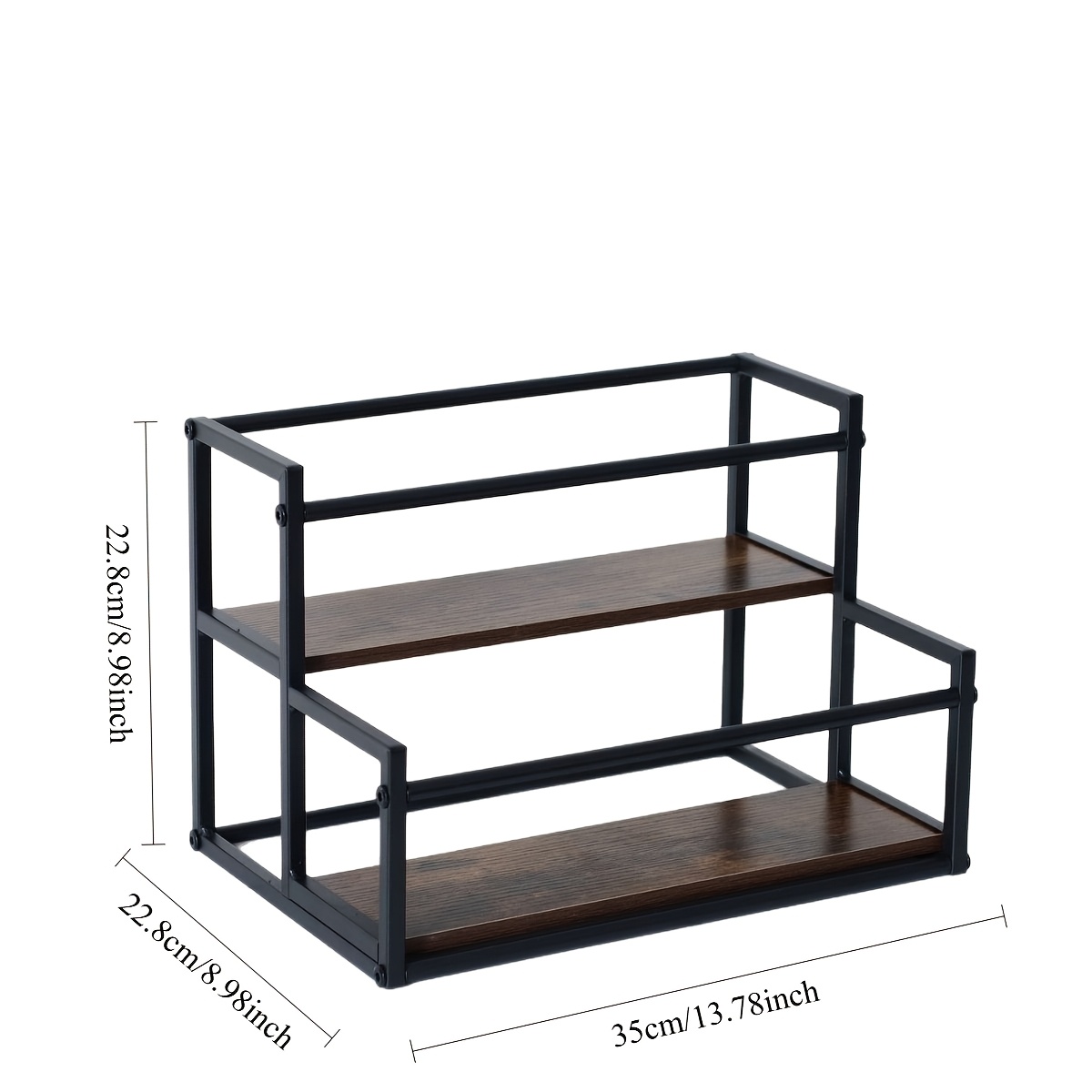 2-Tier Kitchen Storage Rack with Wooden Base, Space-Saving Spice Shelf