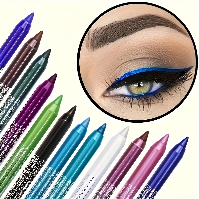12pcs waterproof eyeliner set with glitter eyeshadow and highlighter pencils in assorted colors